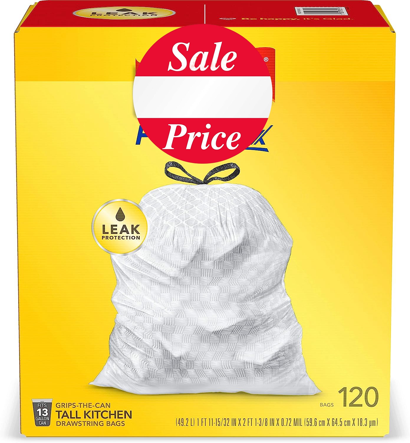 Glad Protection Series Force Flex Drawstring Fresh Clean Odor Shield 13 Gallon 1/110ct