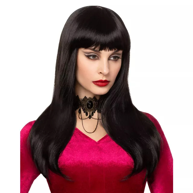 Long Black Wig with Bangs