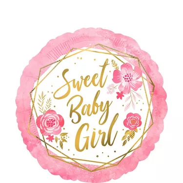 Pink Floral & Geometric Sweet Baby Girl Foil Balloon, 18in