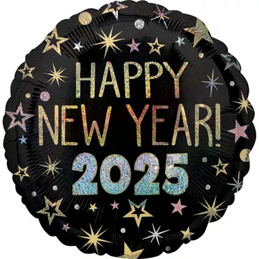 Prismatic Happy New Year 2025 Foil Balloon, 18in - New Year Celebration