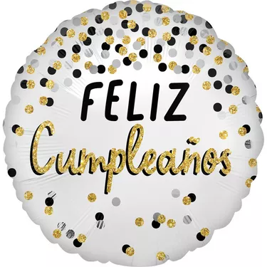 Black, Silver & Gold Glitter Feliz Cumpleaños Foil Balloon, 28in