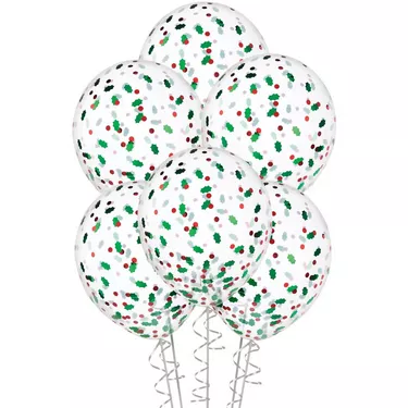 6ct, 12in, Holly Berry Christmas Latex & Foil Confetti Balloons