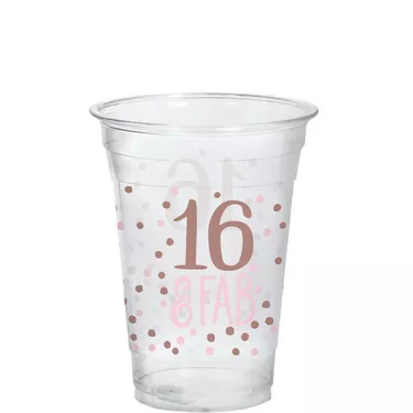 Pink & Rose Gold 16 & Fab Plastic Cups, 16oz, 20ct - Sweet Sixteen