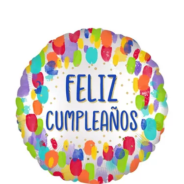 Satin Painterly Dots Feliz Cumpleaños Foil Balloon, 18in