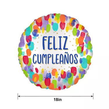 Satin Painterly Dots Feliz Cumpleaños Foil Balloon, 18in