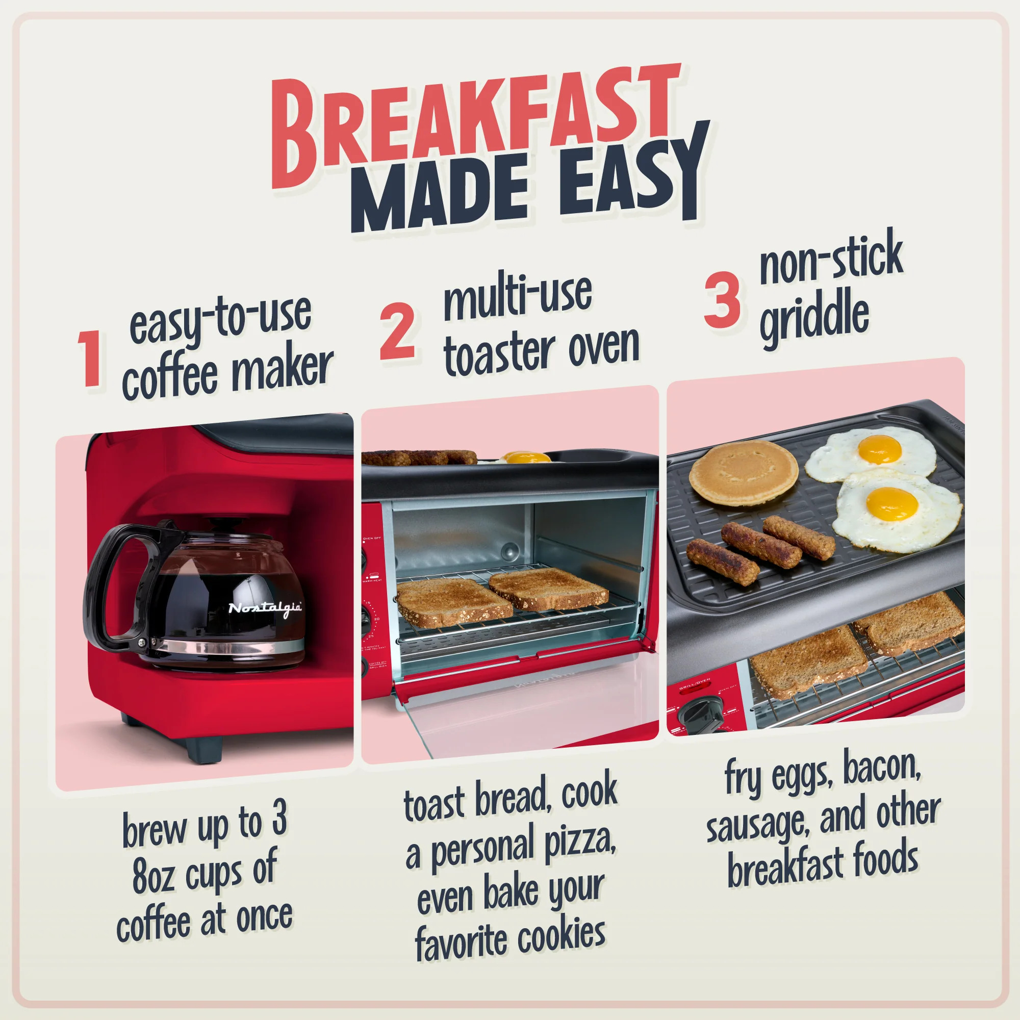Retro 3-in-1 Family Size Breakfast Station, Retro Red