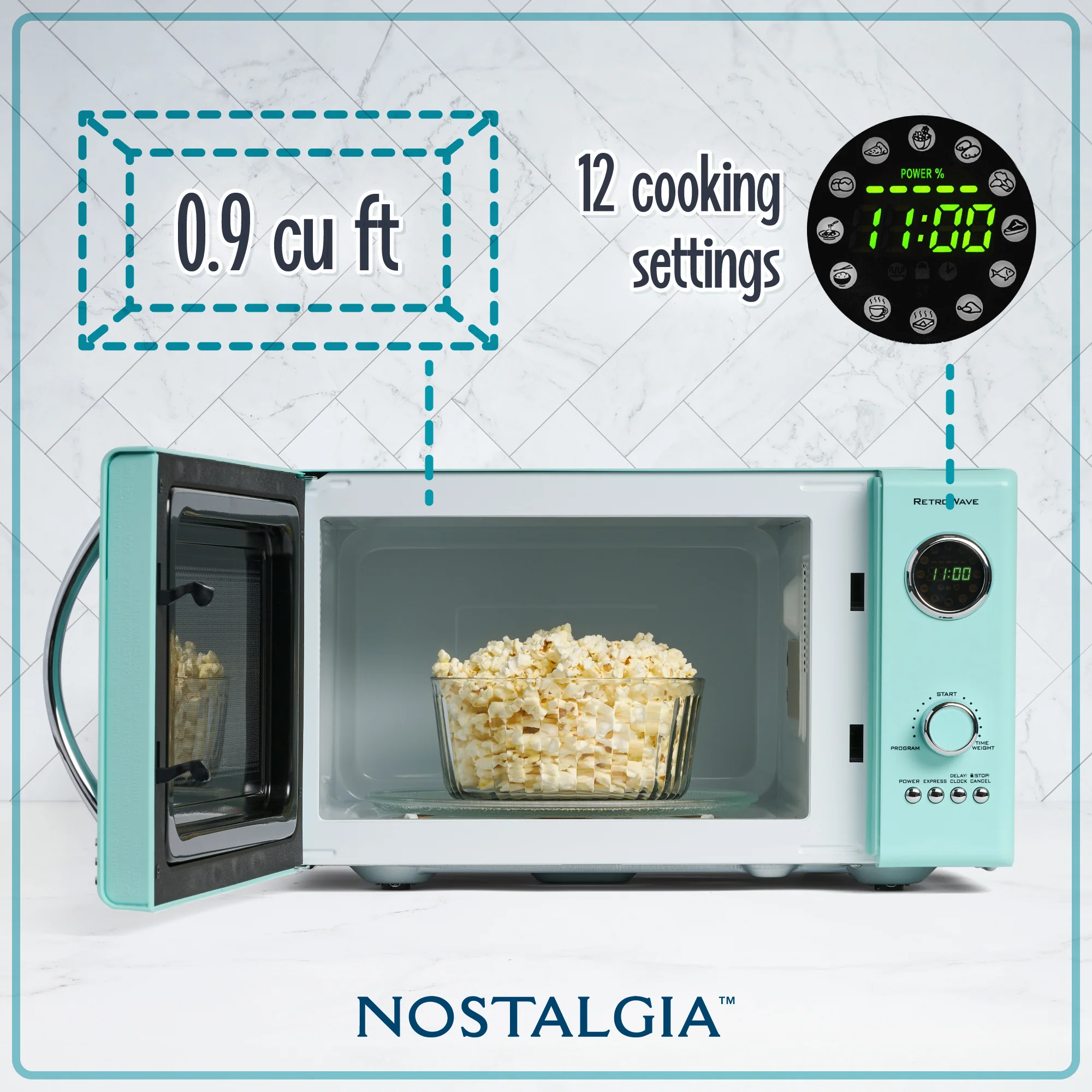 Retro 0.9 Cubic Foot 800-Watt Countertop Microwave Oven - Aqua