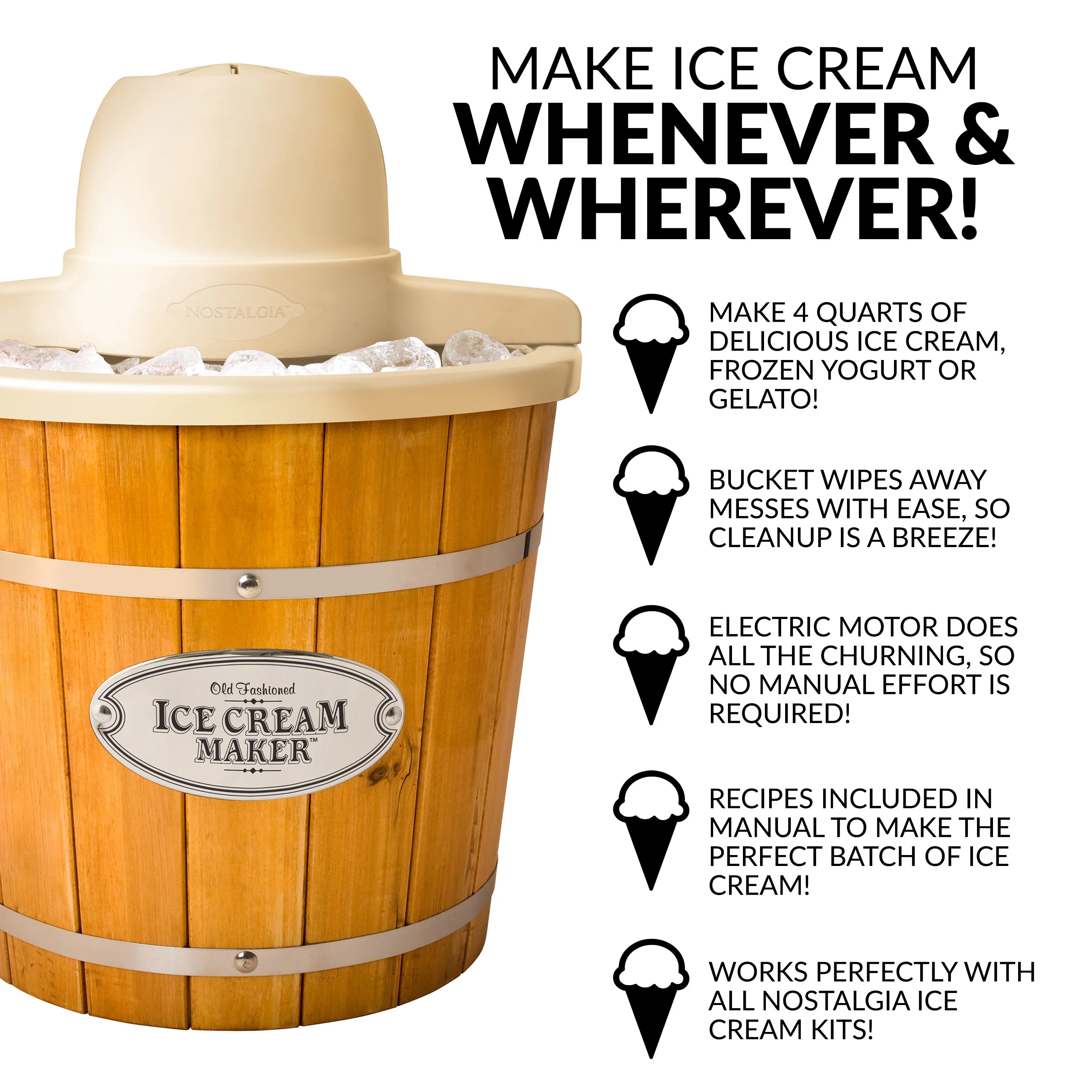4-Quart Electric Wood Bucket Ice Cream Maker