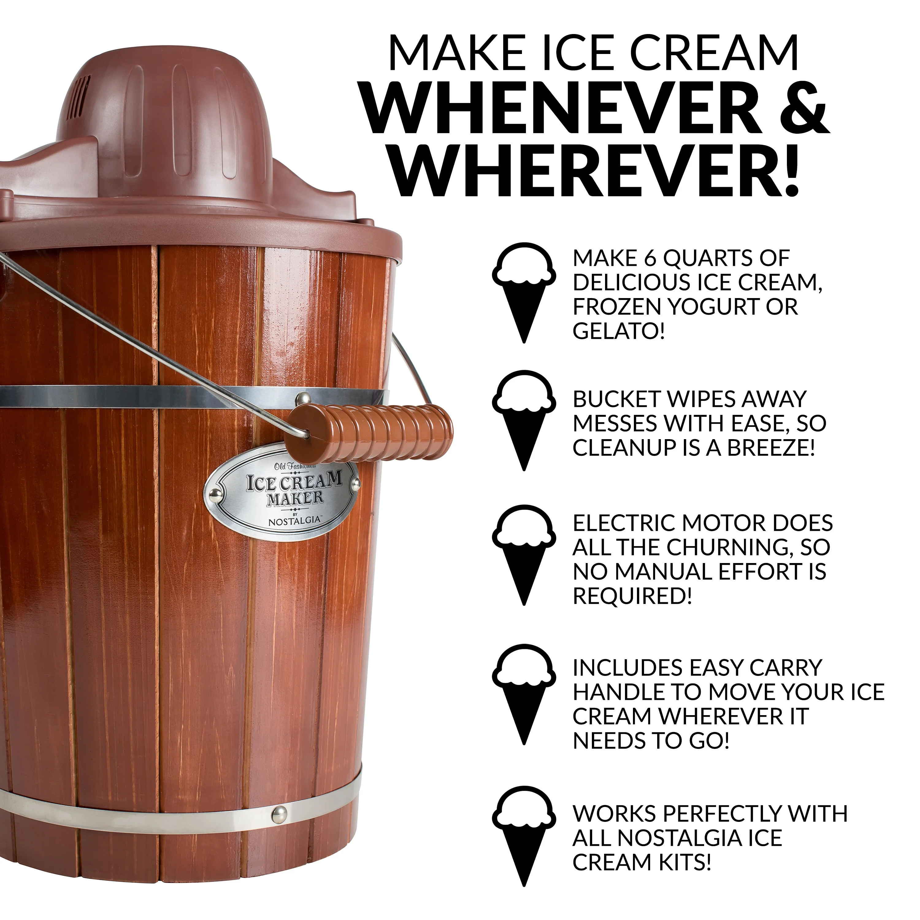 6-Quart Wood Bucket Electric Ice Cream Maker