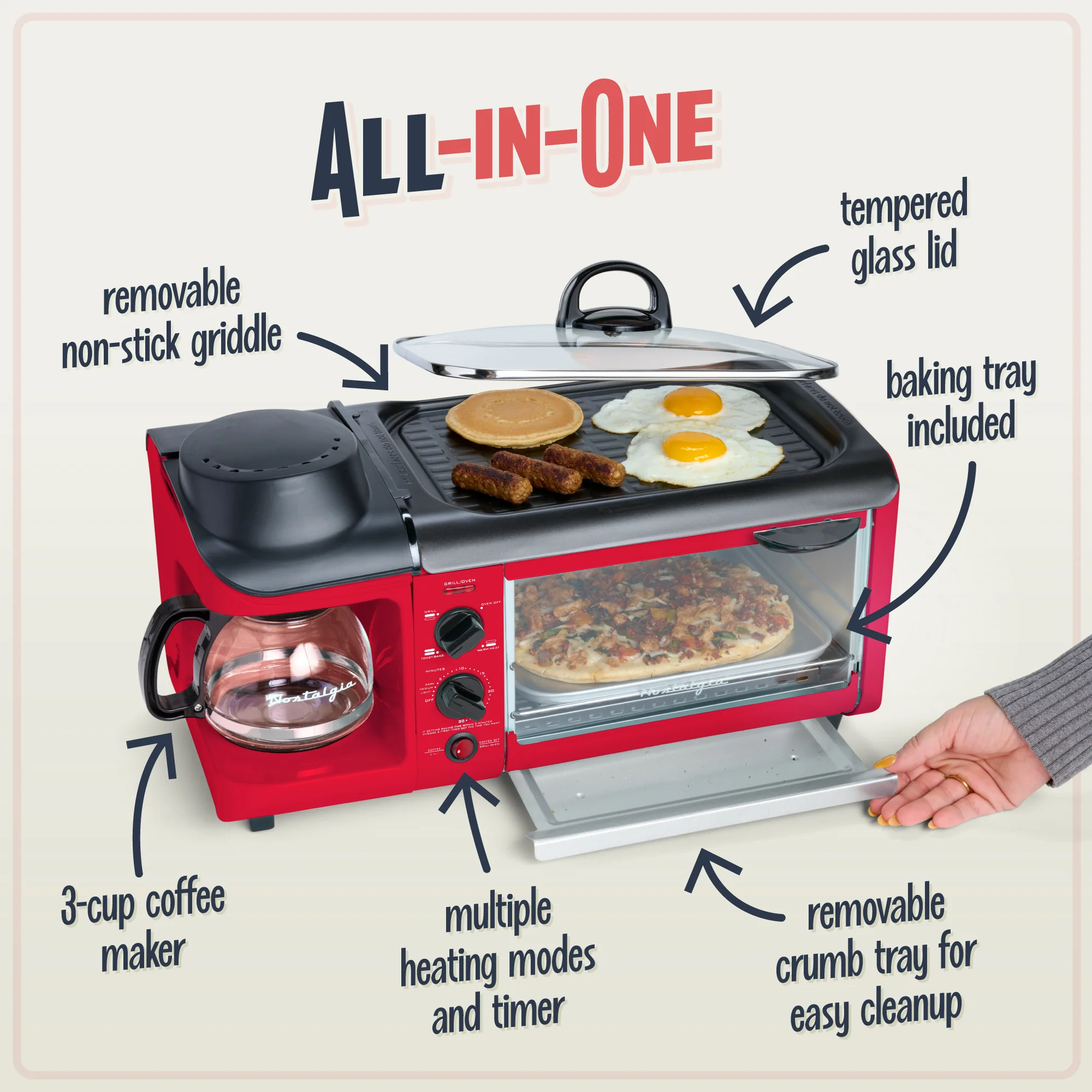 Retro 3-in-1 Family Size Breakfast Station, Retro Red
