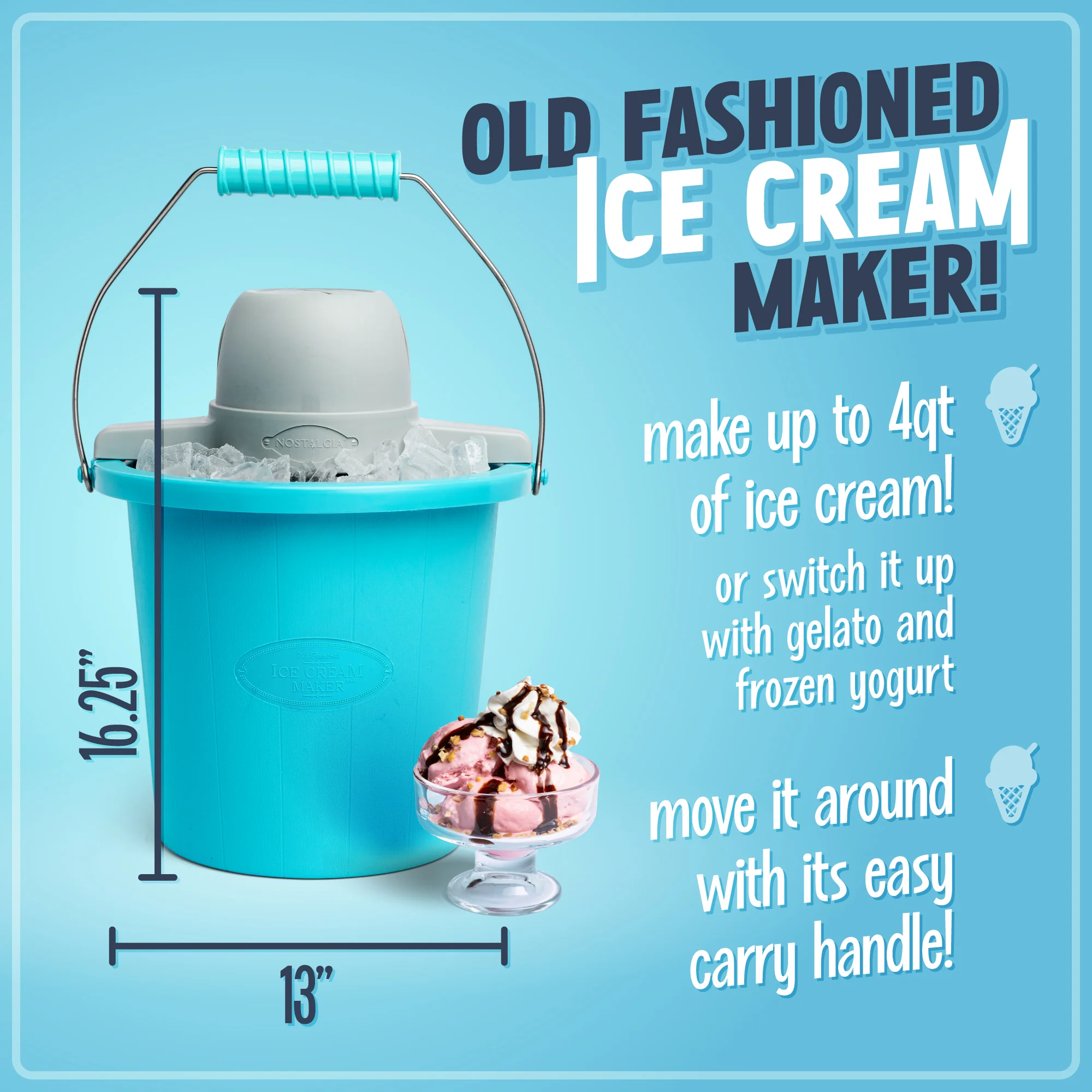 4-Quart Electric Ice Cream Maker with Easy-Carry Handle
