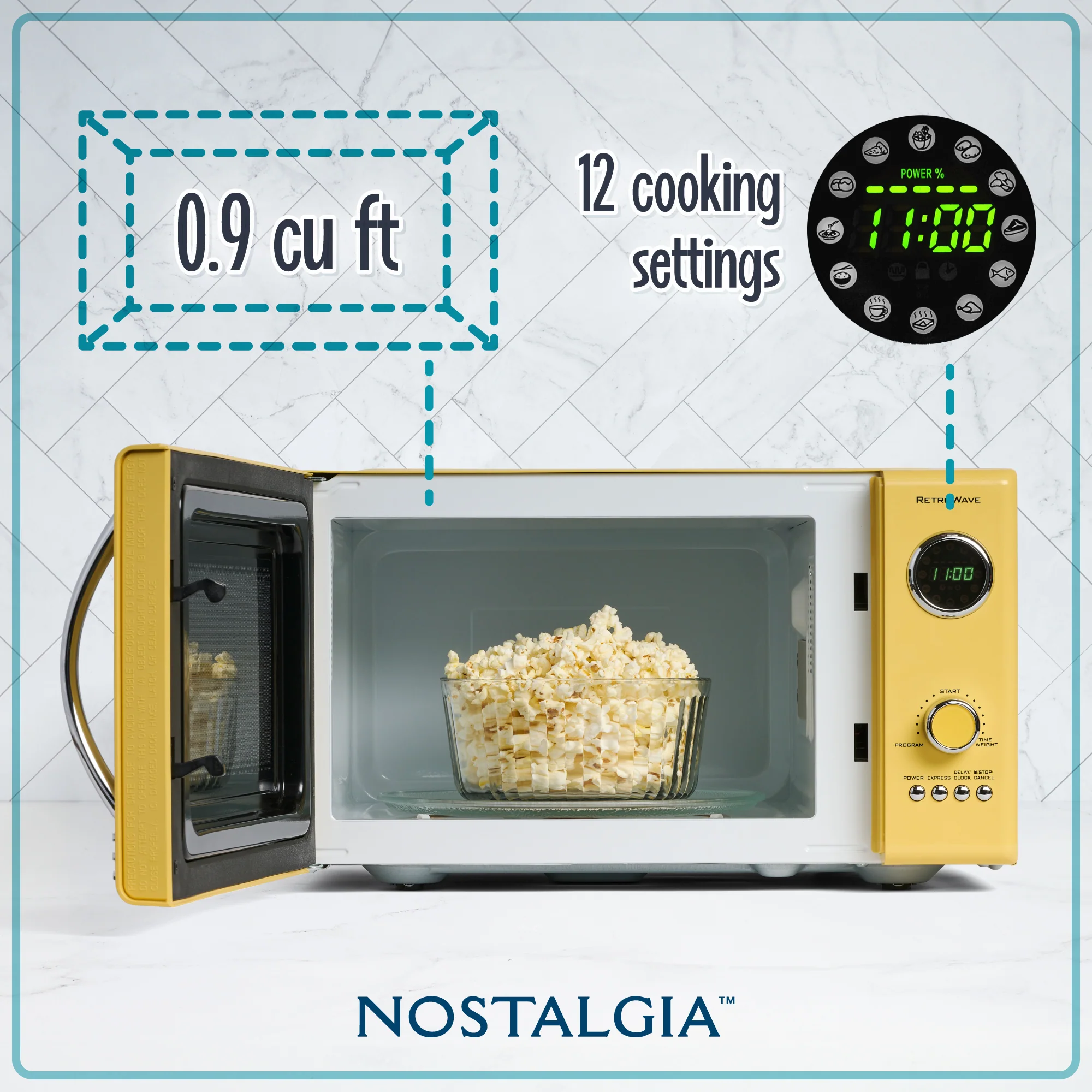 Retro 0.9 Cubic Foot 800-Watt Countertop Microwave Oven - Yellow