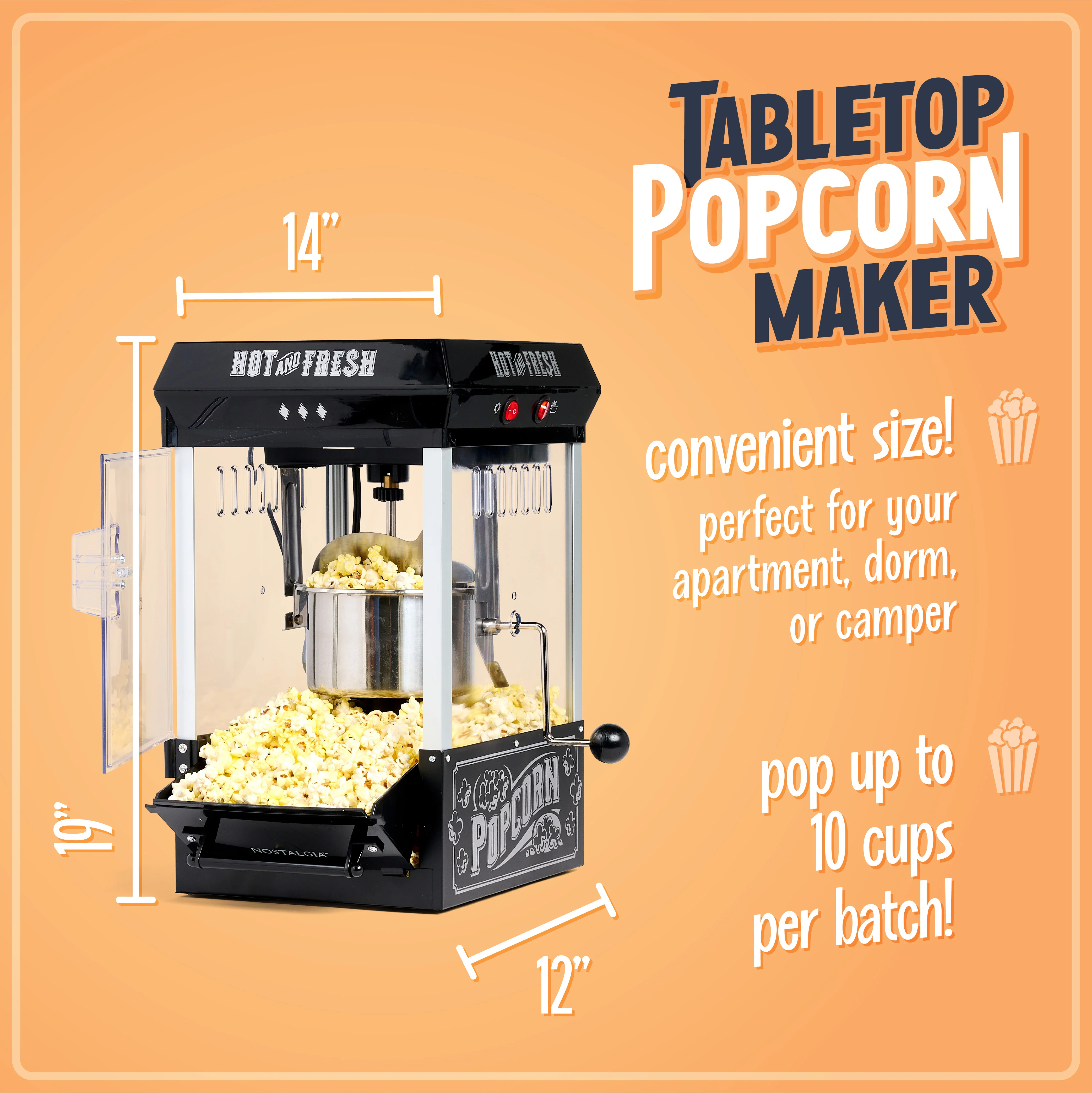 Vintage 2.5-Ounce Tabletop Kettle Popcorn Maker, Black