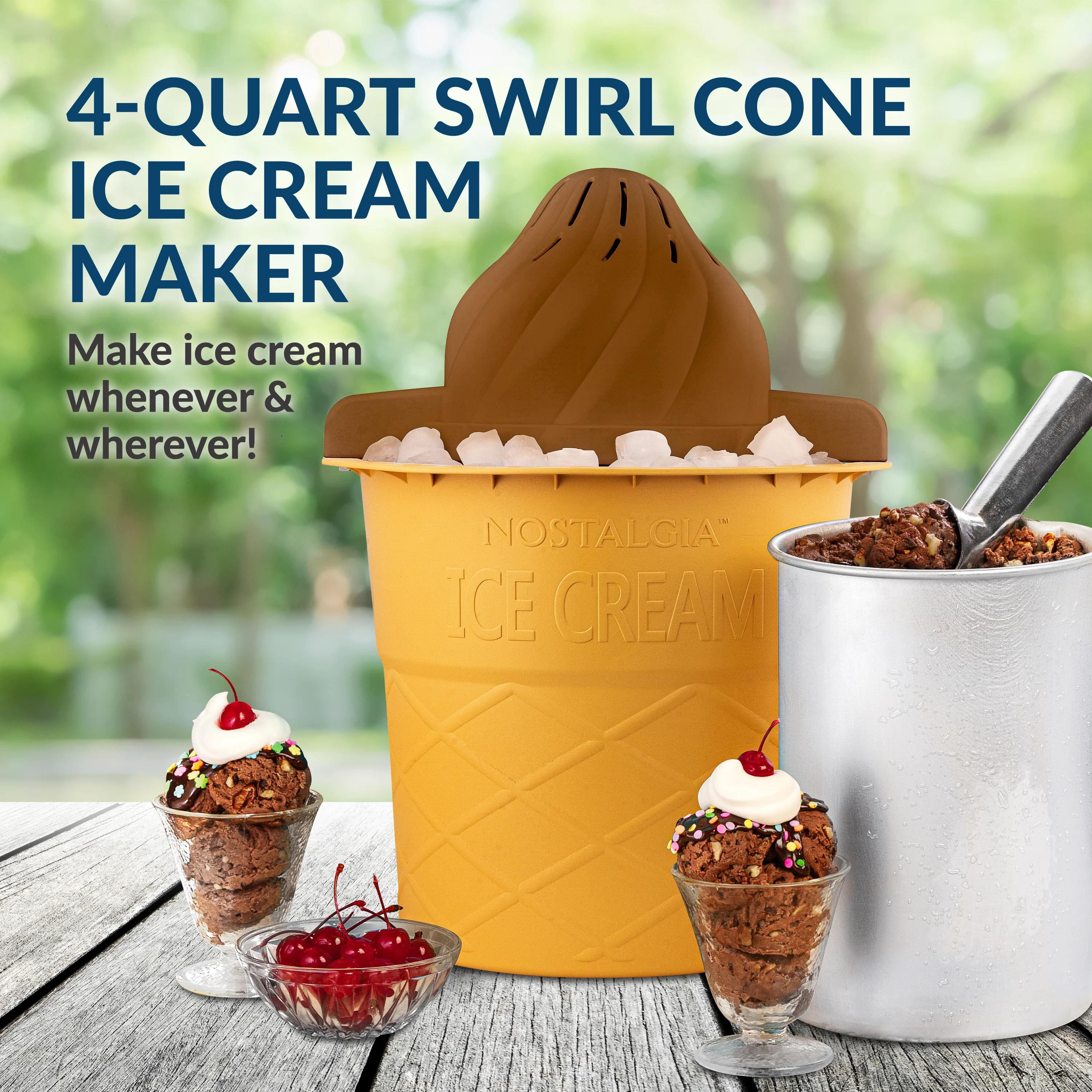 4-Quart Swirl Cone Ice Cream Maker, Chocolate Brown