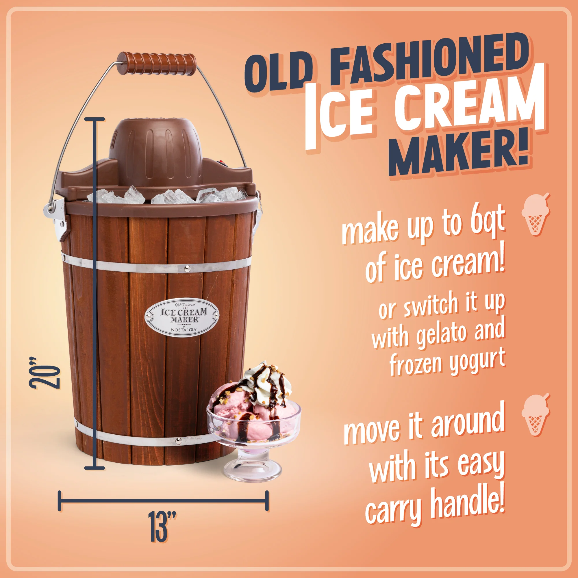 6-Quart Wood Bucket Electric Ice Cream Maker