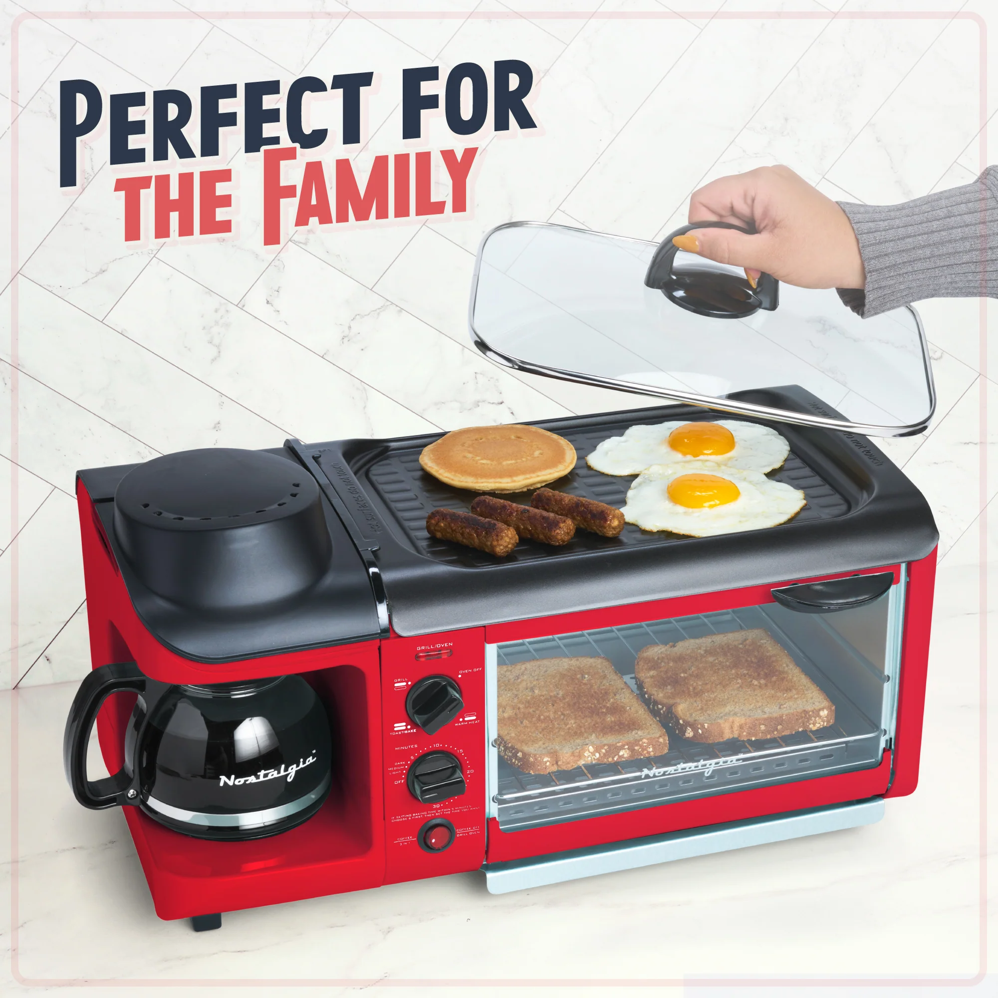 Retro 3-in-1 Family Size Breakfast Station, Retro Red