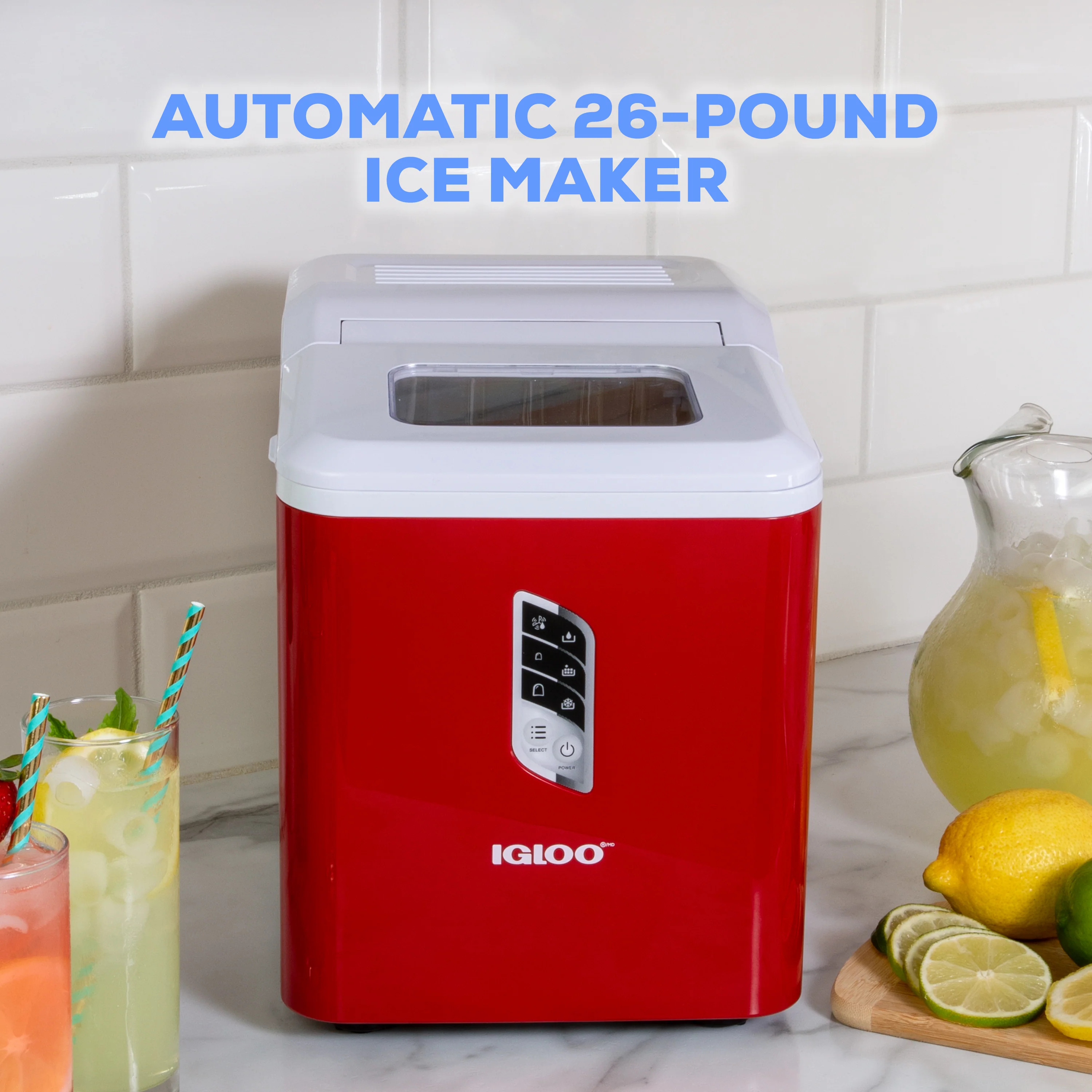 Igloo Automatic Self-Cleaning 26-Pound Ice Maker, Red