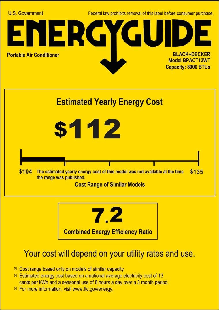 BLACK+DECKER Smart Portable Air Conditioner, 12,000 BTU for Rooms up to 550 Sq. Ft., Smart Portable AC with Follow Me Remote and Window Kit, BPACT12WT, White