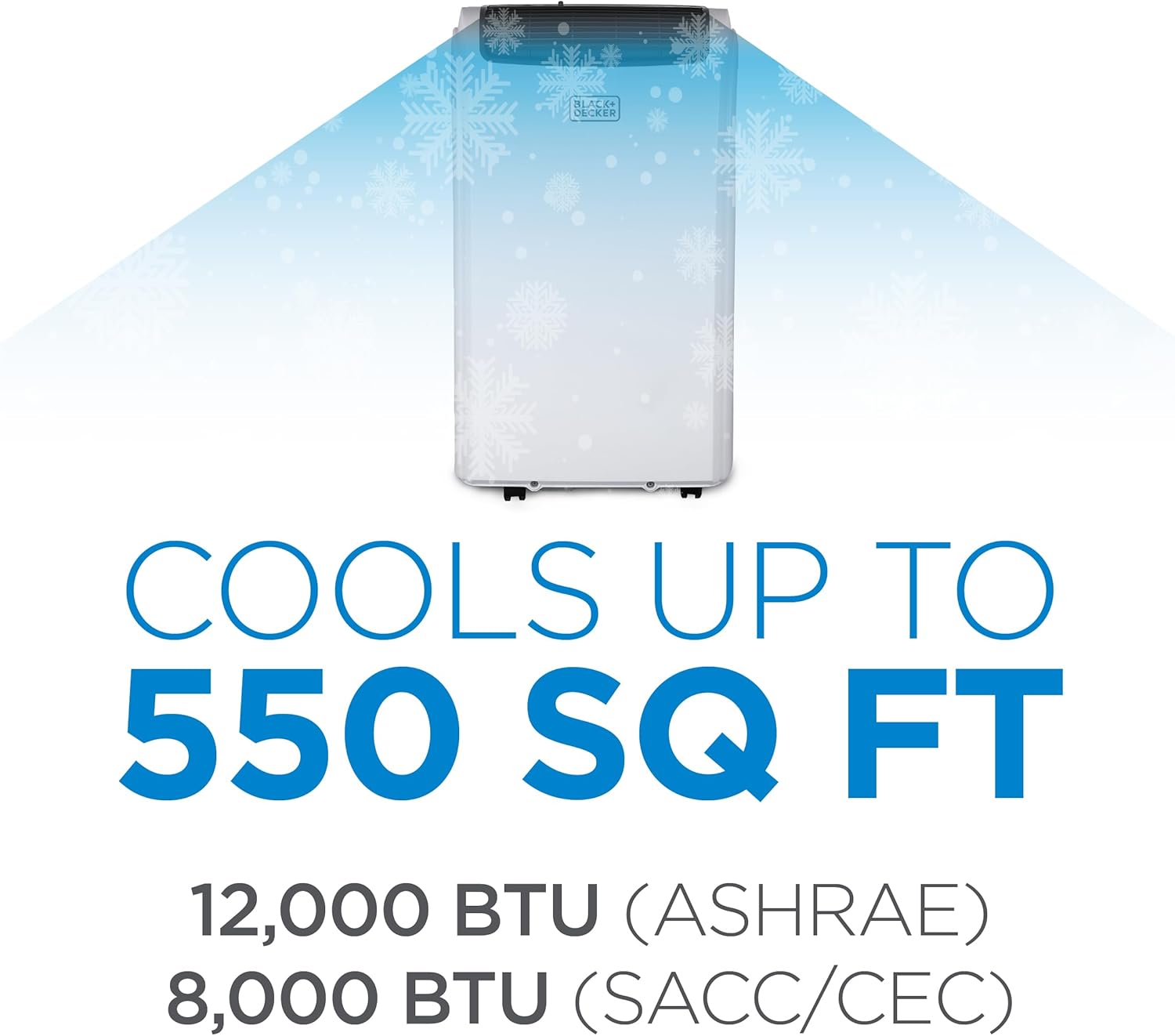 BLACK+DECKER Smart Portable Air Conditioner, 12,000 BTU for Rooms up to 550 Sq. Ft., Smart Portable AC with Follow Me Remote and Window Kit, BPACT12WT, White