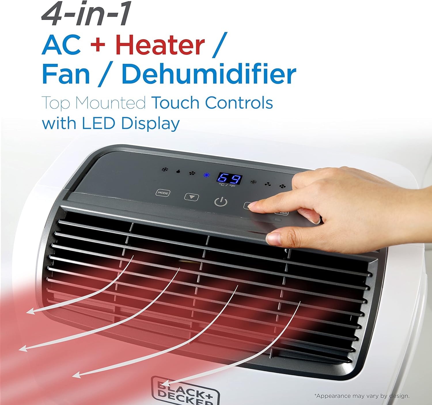 BLACK+DECKER Smart Portable Air Conditioner, 12,000 BTU for Rooms up to 550 Sq. Ft., Smart Portable AC with Follow Me Remote and Window Kit, BPACT12WT, White