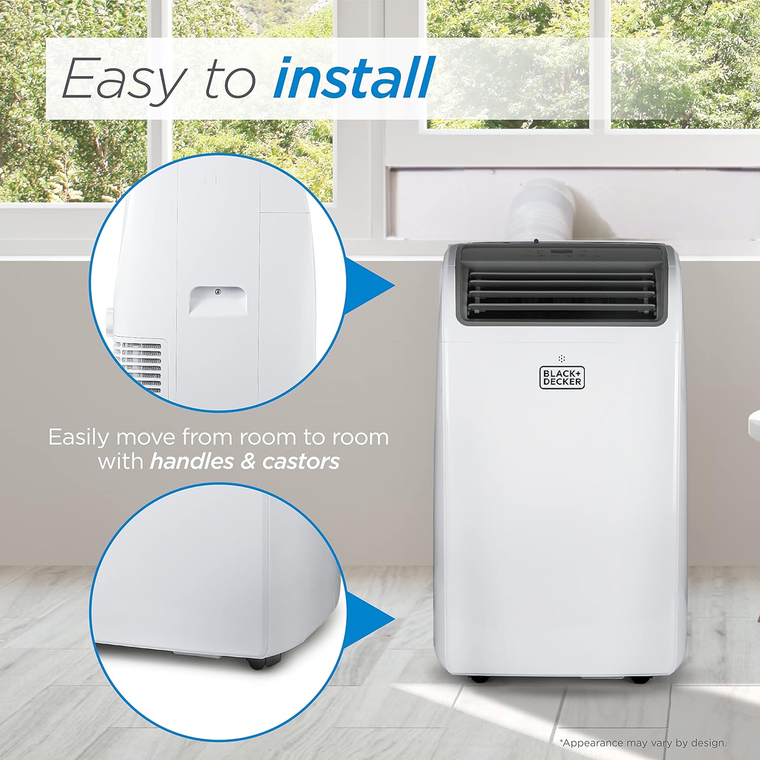 BLACK+DECKER Smart Portable Air Conditioner, 12,000 BTU for Rooms up to 550 Sq. Ft., Smart Portable AC with Follow Me Remote and Window Kit, BPACT12WT, White