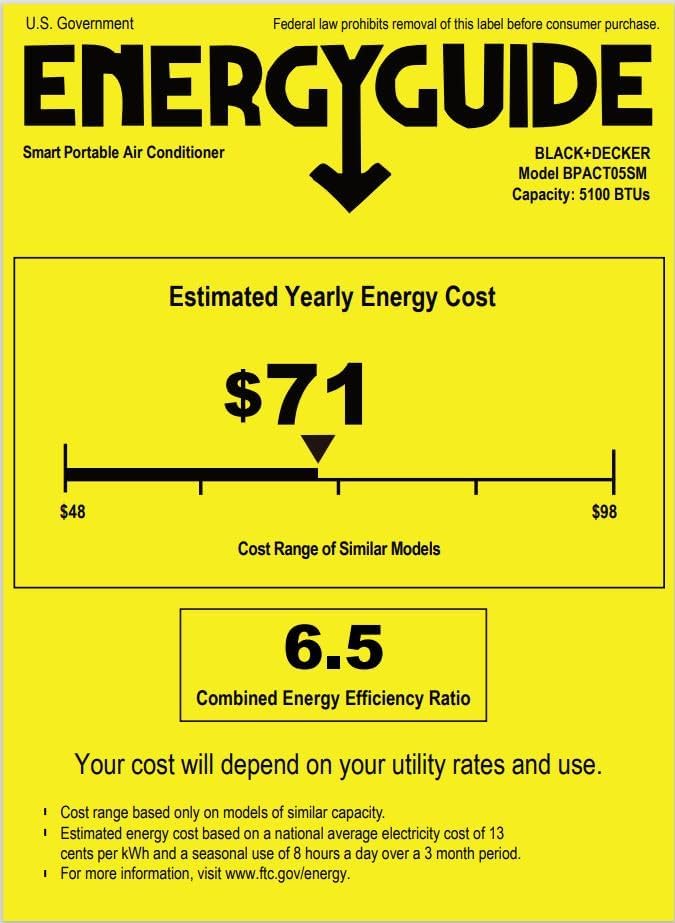 BLACK+DECKER Smart Portable Air Conditioner, 12,000 BTU for Rooms up to 550 Sq. Ft., Smart Portable AC with Follow Me Remote and Window Kit, BPACT12WT, White