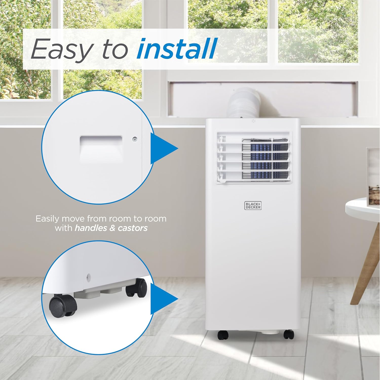 BLACK+DECKER Smart Portable Air Conditioner, 12,000 BTU for Rooms up to 550 Sq. Ft., Smart Portable AC with Follow Me Remote and Window Kit, BPACT12WT, White