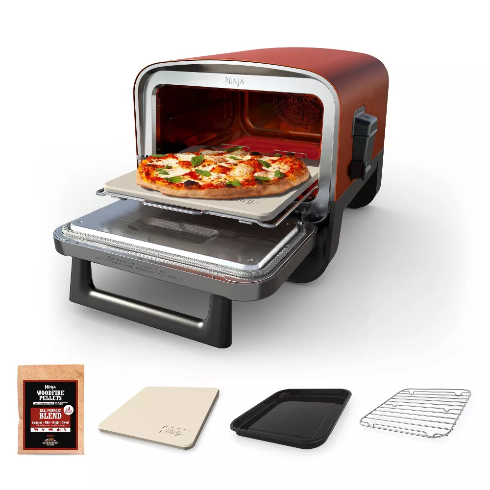 Ninja Woodfire Pizza Oven, 8-in-1 Outdoor Oven, 5 Pizza Settings, Smoker, Ninja Woodfire Technology, Electric OO101