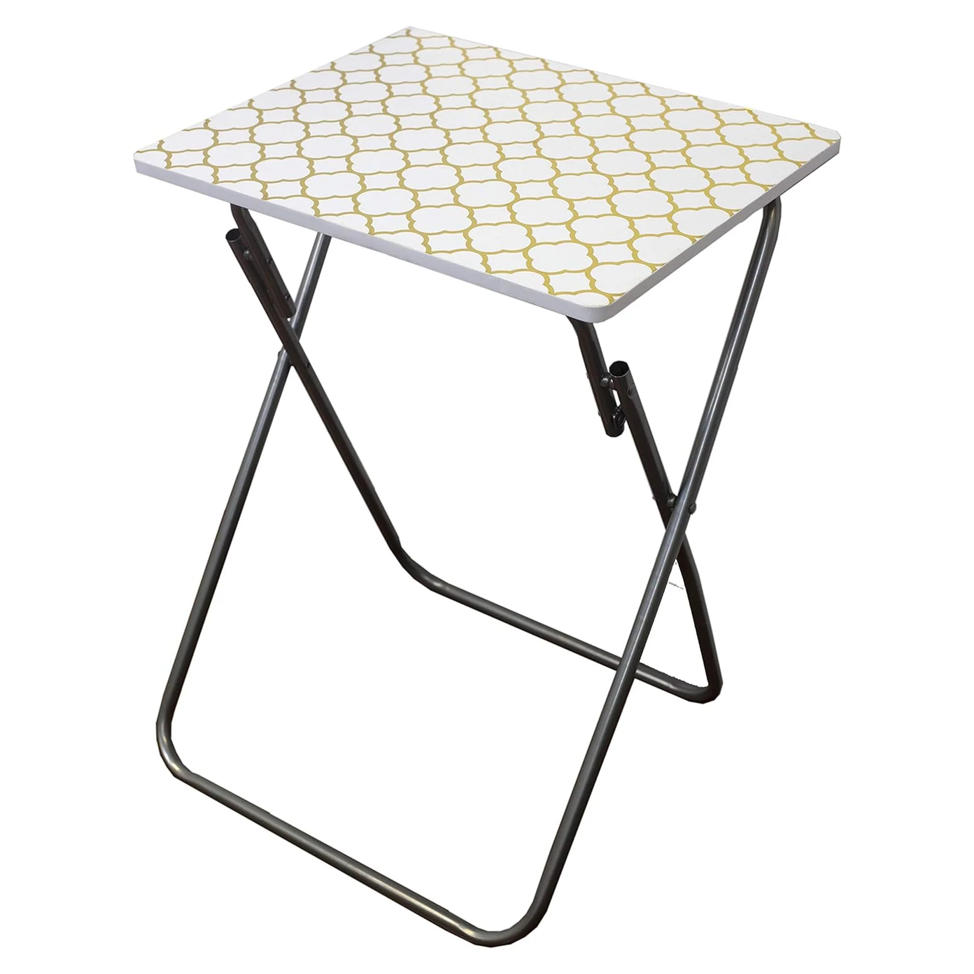 Home Basics Multi-Purpose Folding Table, Mettalic Lattice Gold, 15x19x25.5 Inches