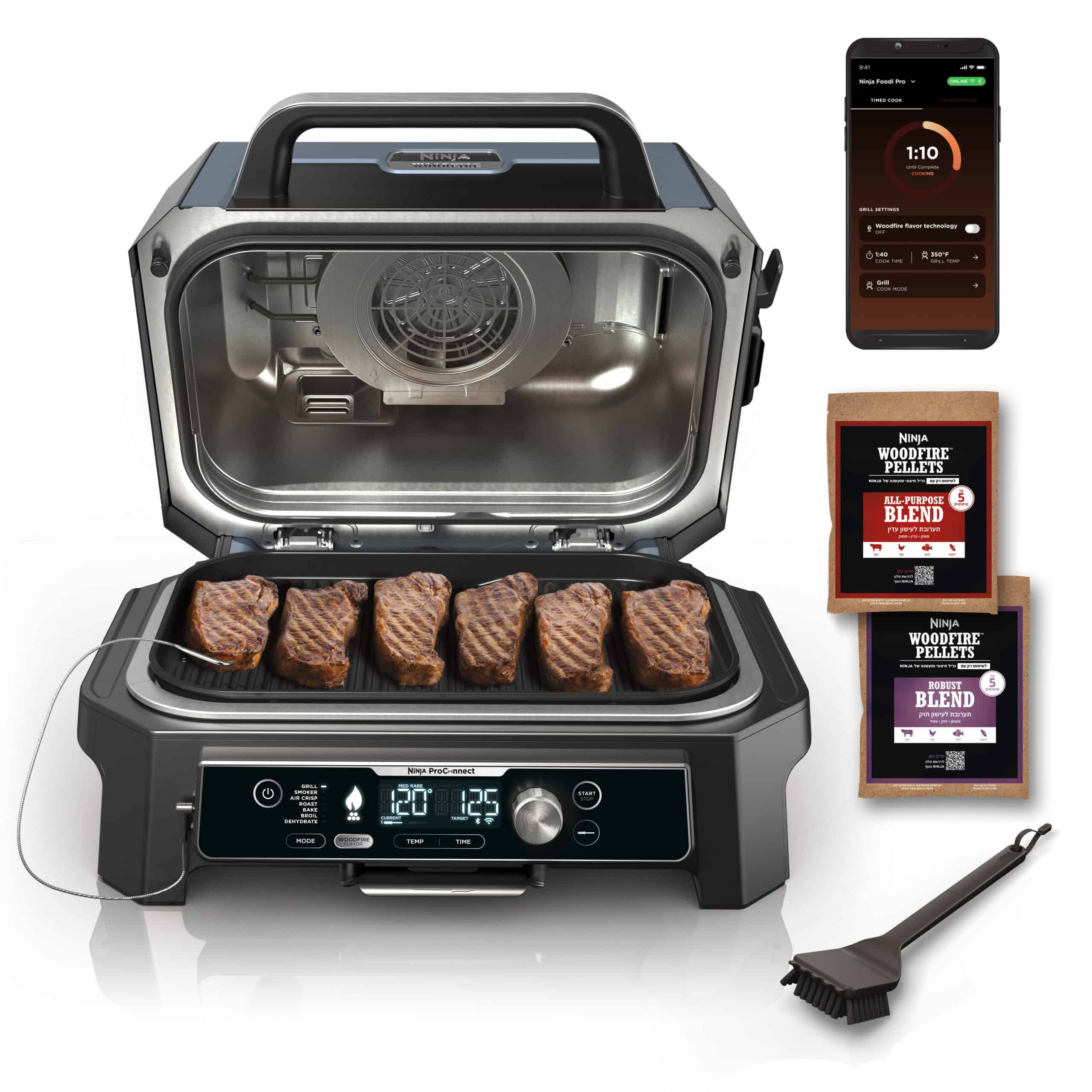Ninja Woodfire ProConnect XL 180 sq in 1760 Watts Electric Outdoor Grill, Real Wood Pellet Flavor