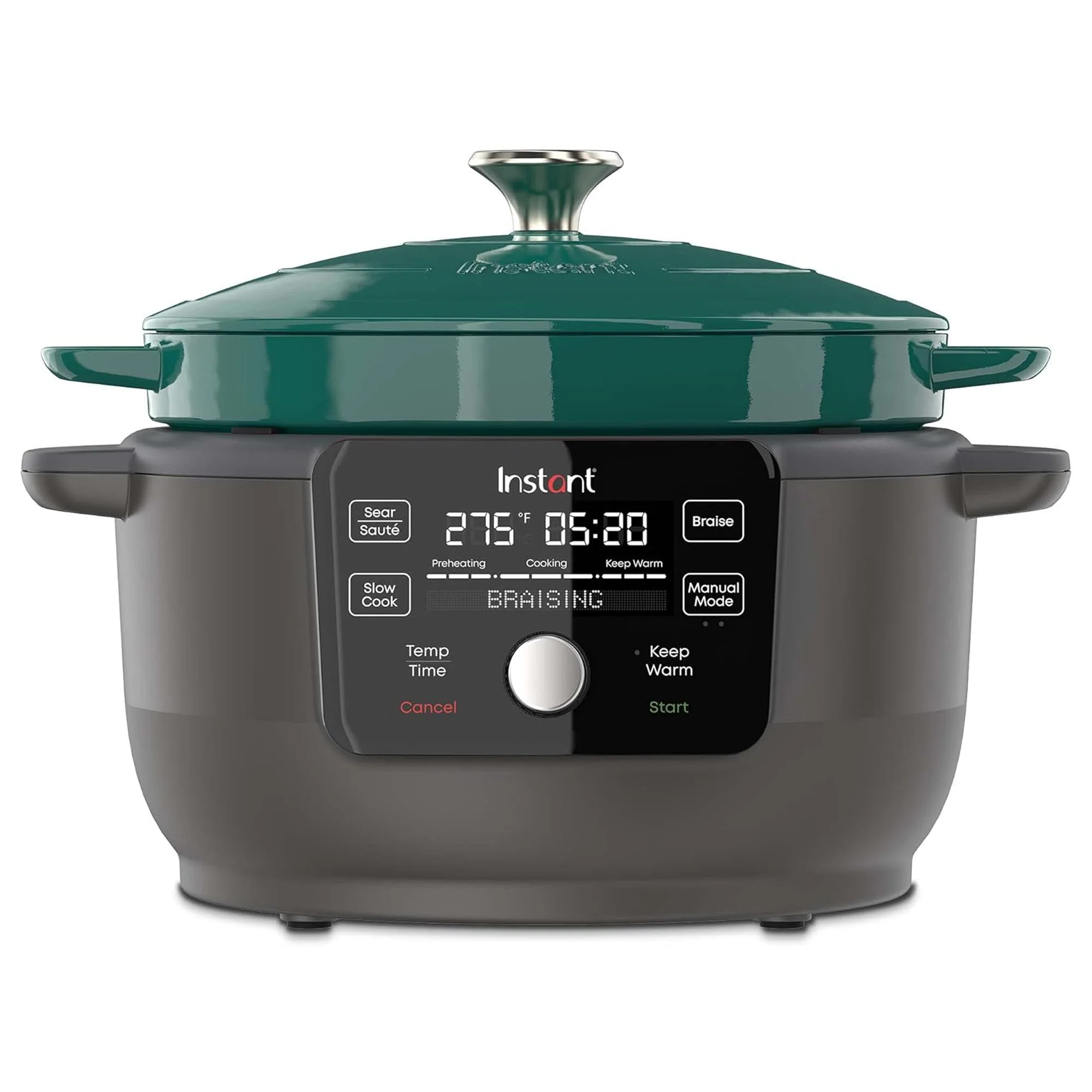 Instant 5-in-1 Electric Round Enameled Cast Iron Dutch Oven, 6-Quart 1500W, Green
