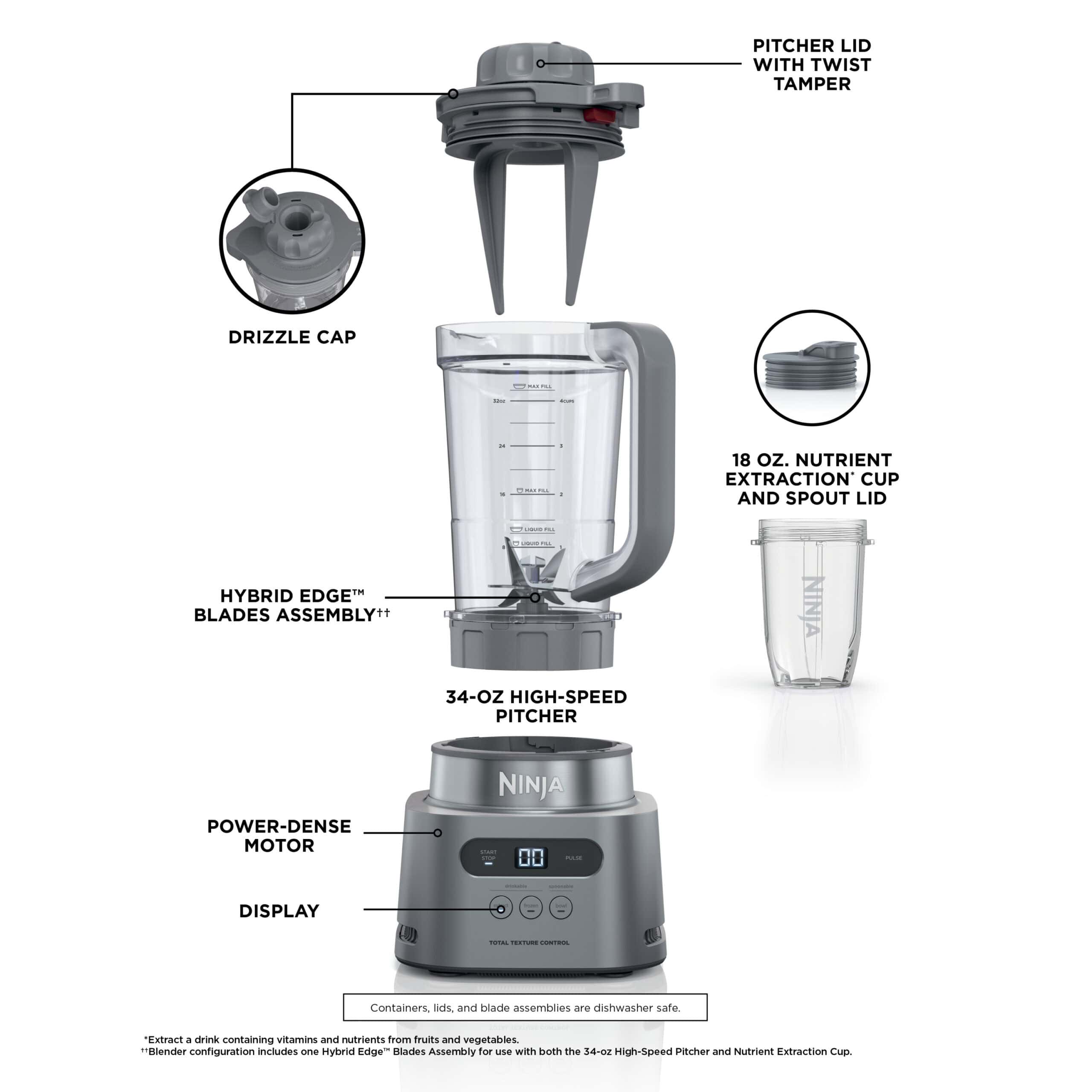 Ninja SS150 Twisti, High-Speed Blender Duo 3 Preset Auto-iQ Programs, 34 oz. Pitcher Capacity