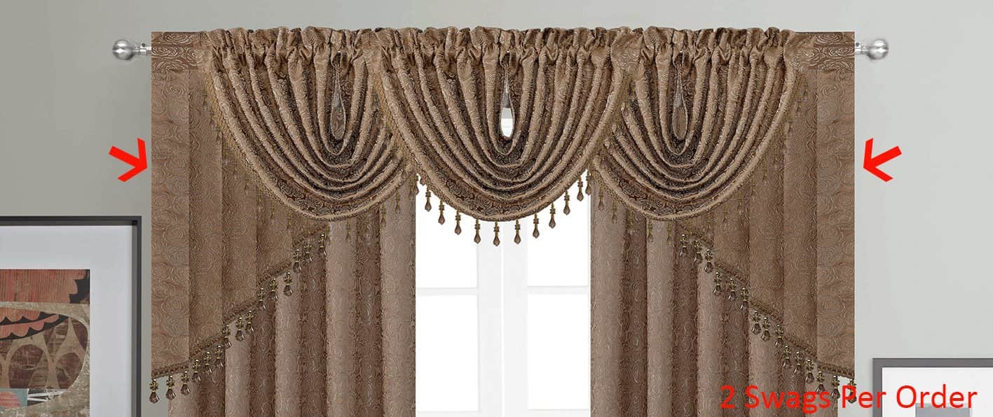 Angelina Jacquard Rose Design Rod Pocket Window Panel, Valance and Swag Treatments, Taupe