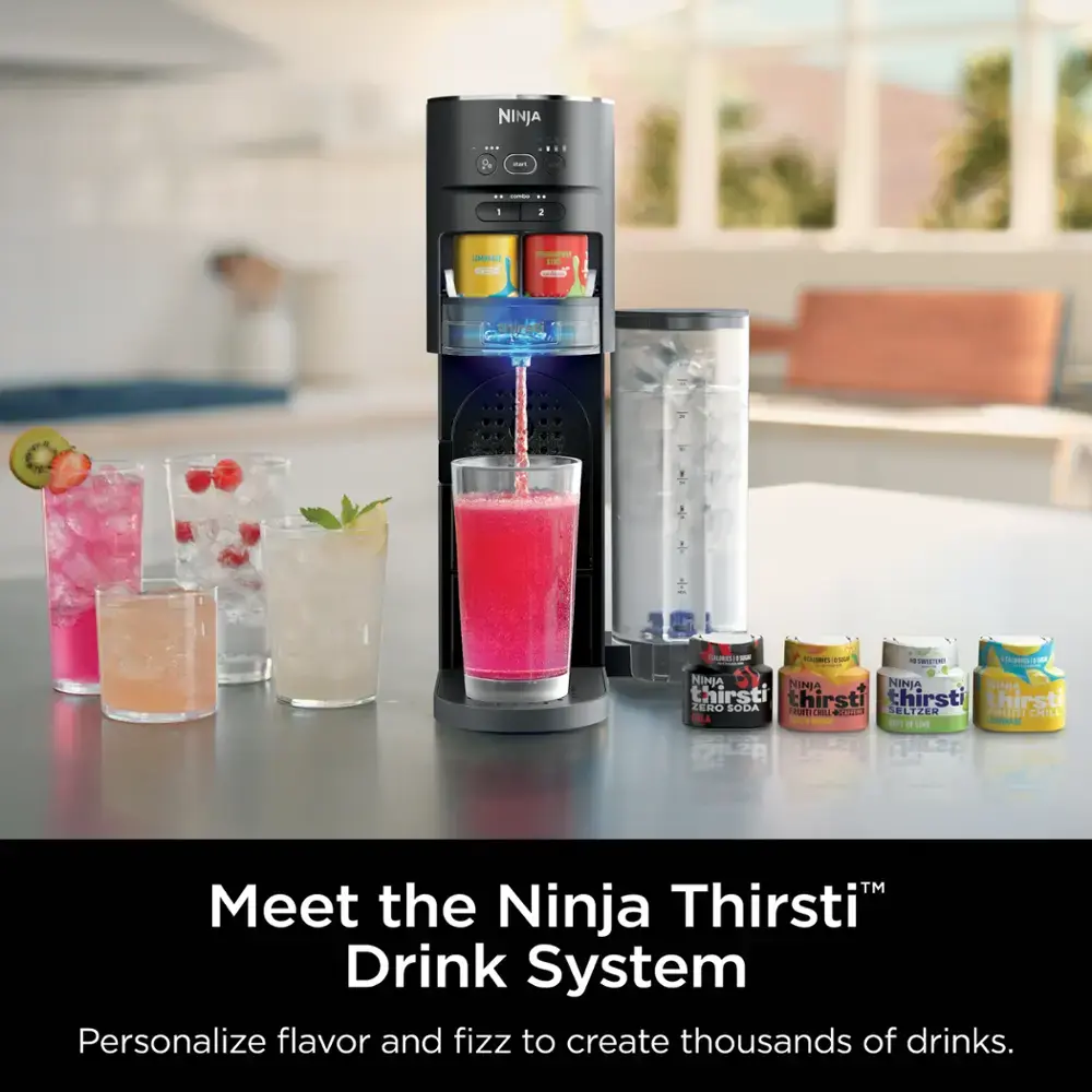 Ninja Thirsti Sparkling Still Drink System, Personalize Flavor Size with Bonus Water Reservoir Black