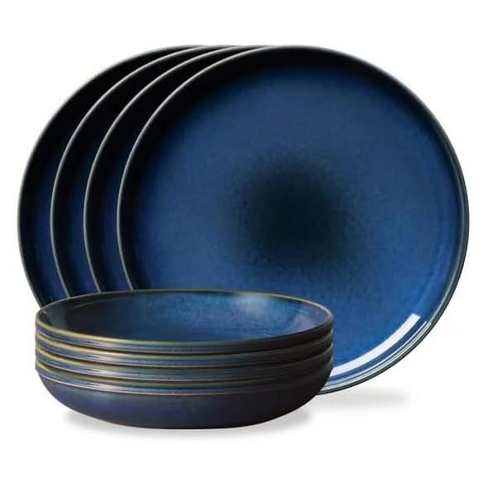 Corelle Stoneware 8 Piece Dinnerware Set, Reactive Glazes, Service for 4, Navy