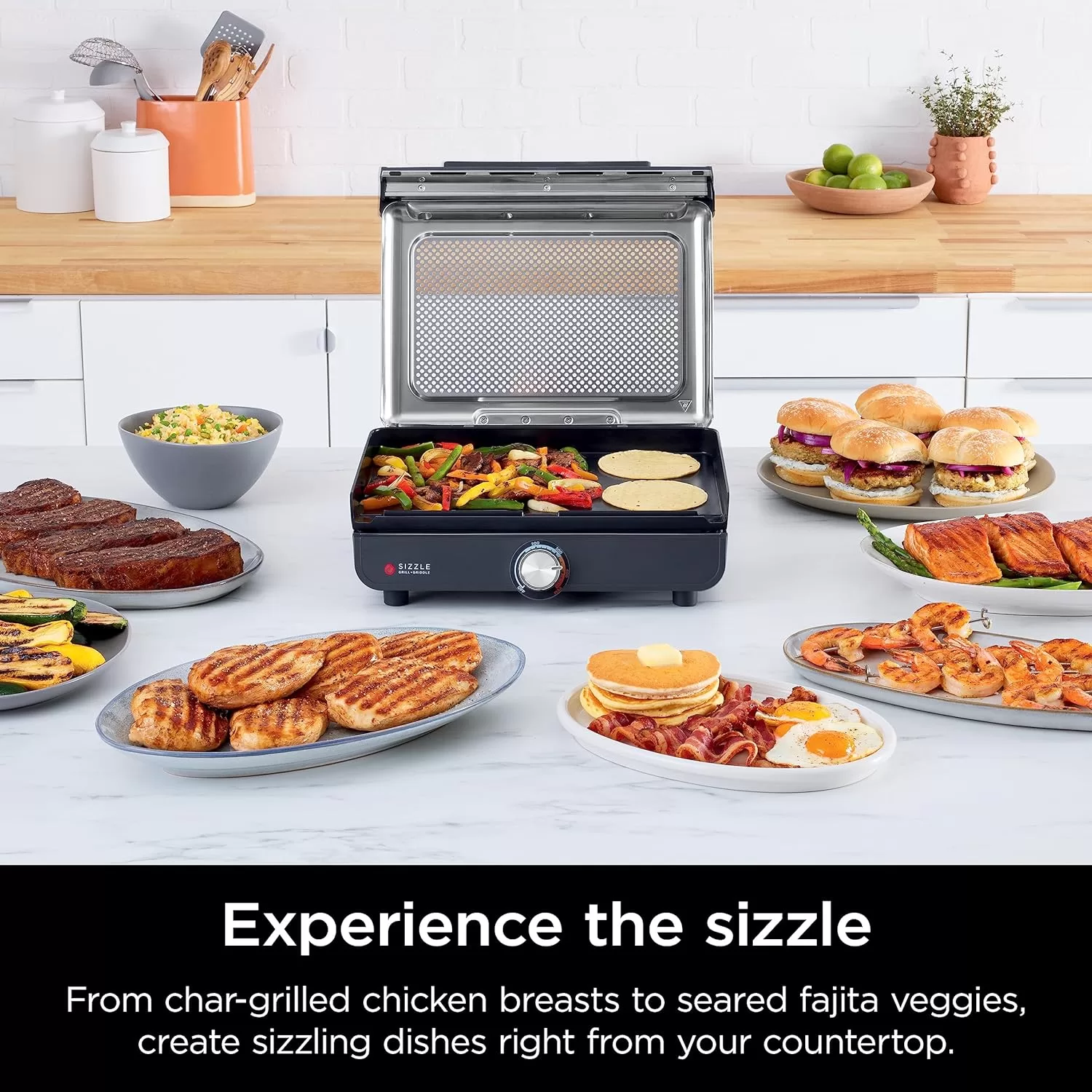 Ninja GR101 Sizzle Smokeless Indoor Grill Griddle, 14 Interchangeable Nonstick Plates, Grey/Silver