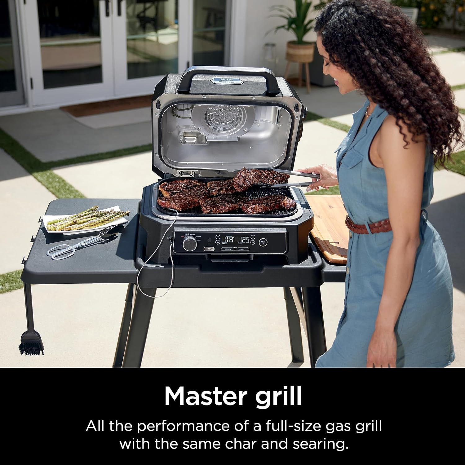 Ninja, Woodfire Pro XL Outdoor Grill Smoker, Thermometer, 4-in-1 Master Grill,Dark Grey, OG850