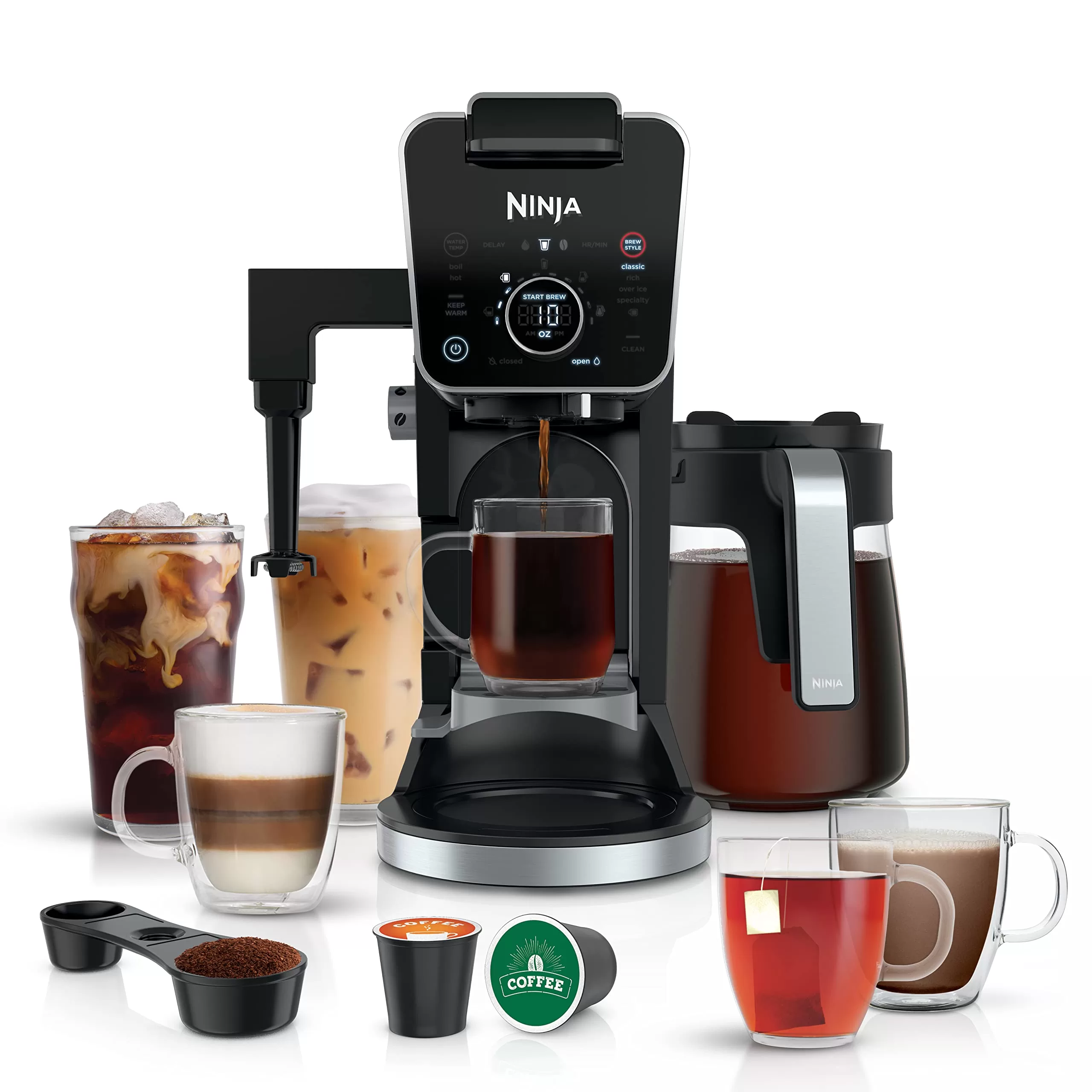 Ninja CFP301 DualBrew Pro Specialty 12-Cup Drip Maker with Glass Carafe, Single-Serve Grounds, Black