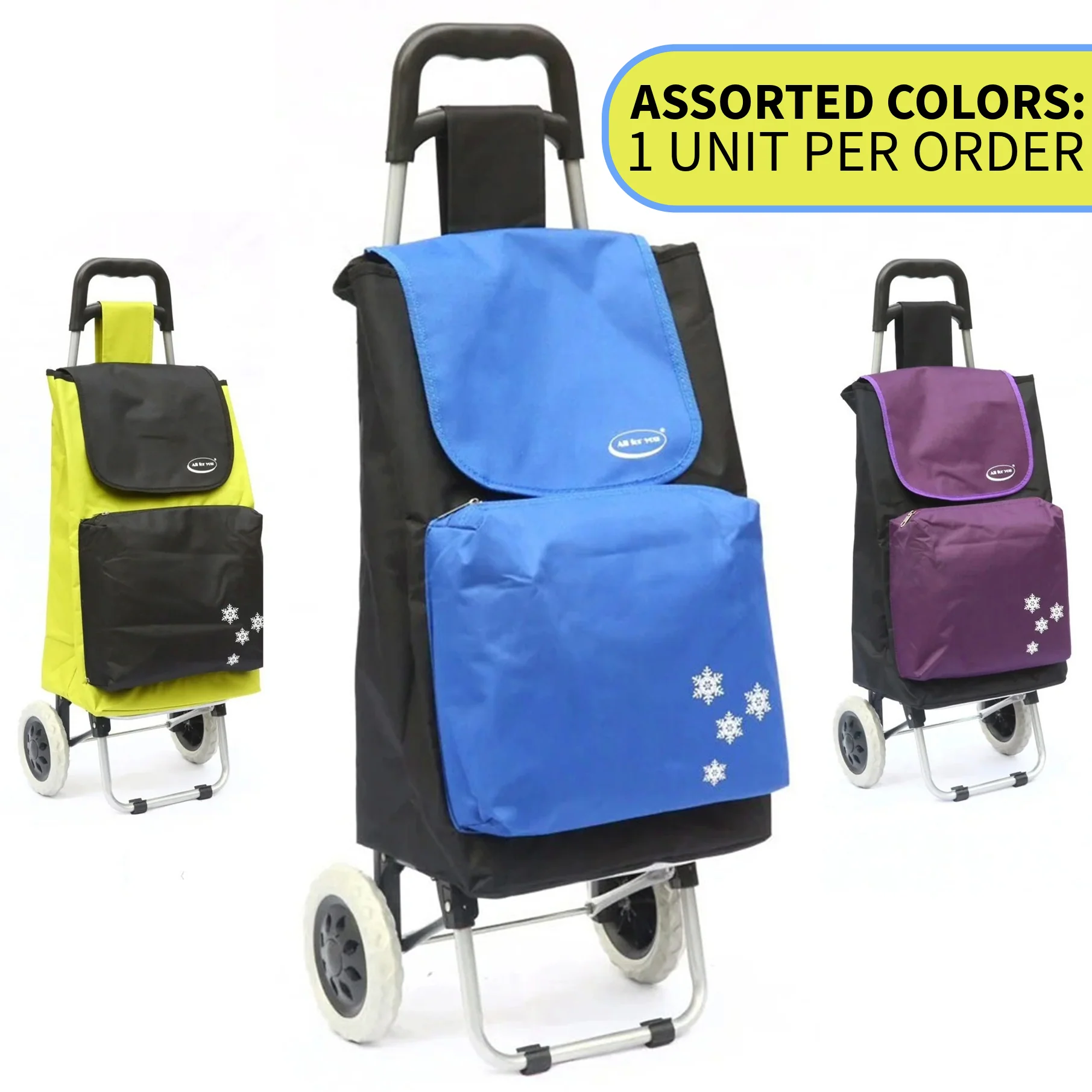 Rolling Fabric Cart with 2 Wheels and Front Thermo Bag, 14.2x12.6x37 Inches, Asst Colors