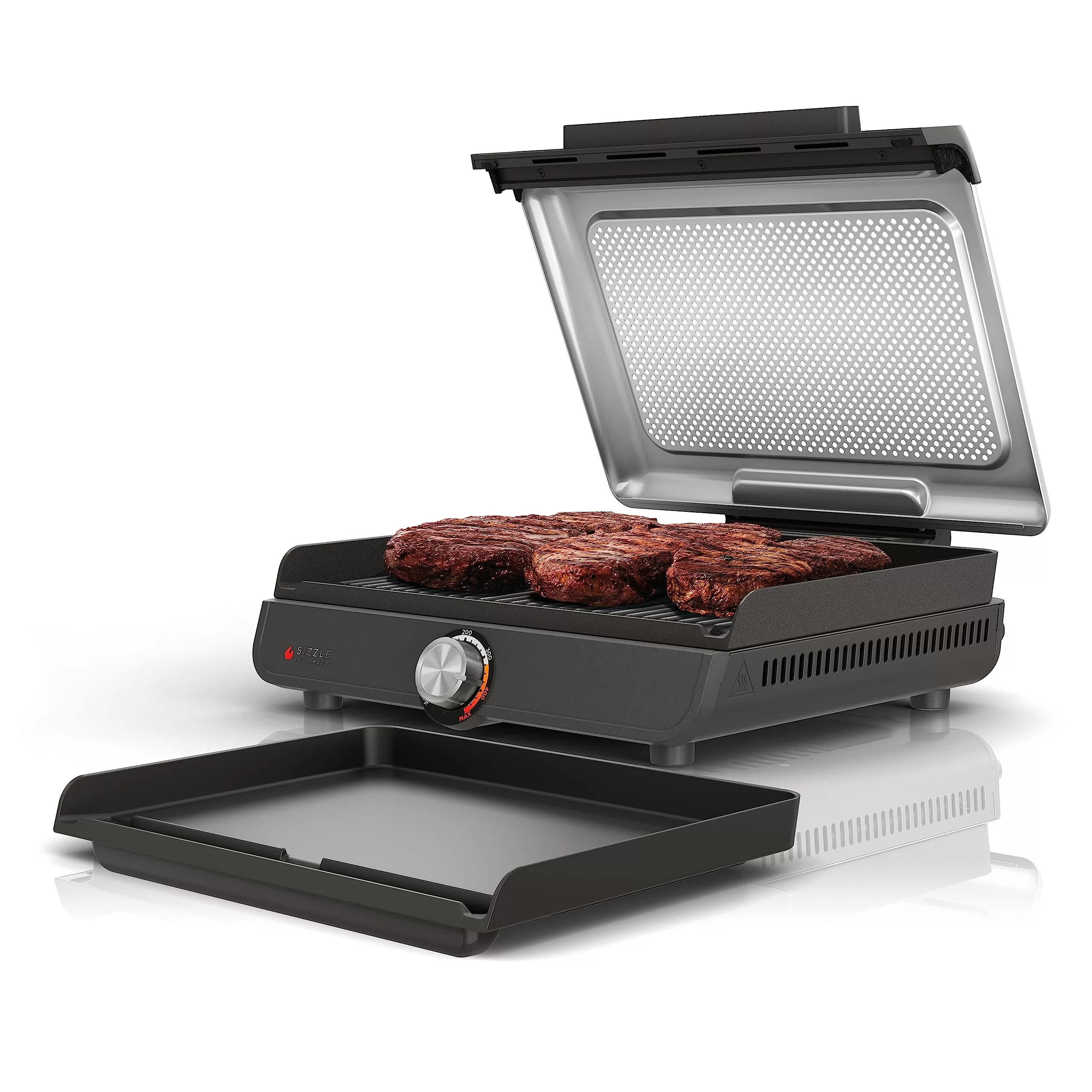 Ninja GR101 Sizzle Smokeless Indoor Grill Griddle, 14 Interchangeable Nonstick Plates, Grey/Silver