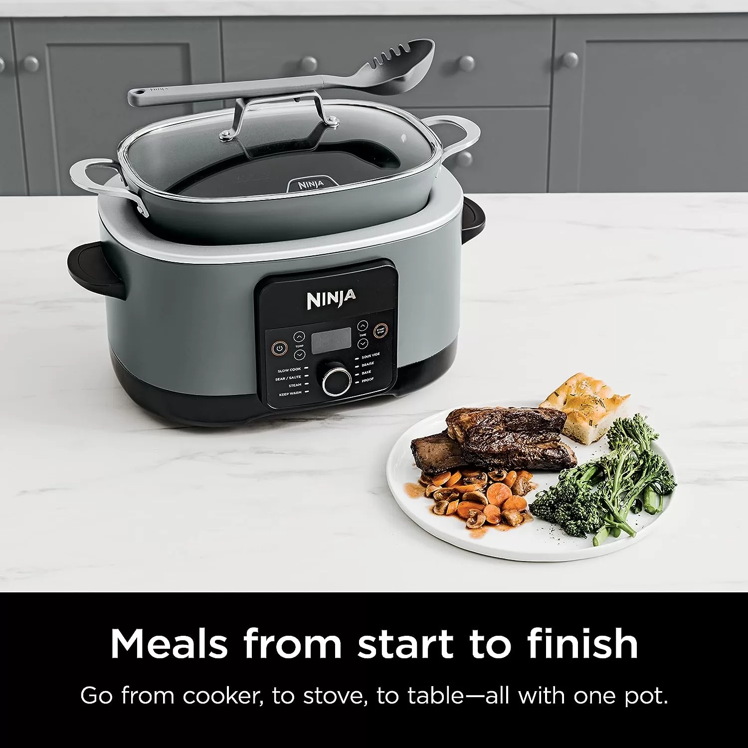 Ninja MC1001 Foodi PossibleCooker PRO 8.5 Quart Multi-Cooker, with 8-in-1 Slow Cooker, Sea Salt Gray