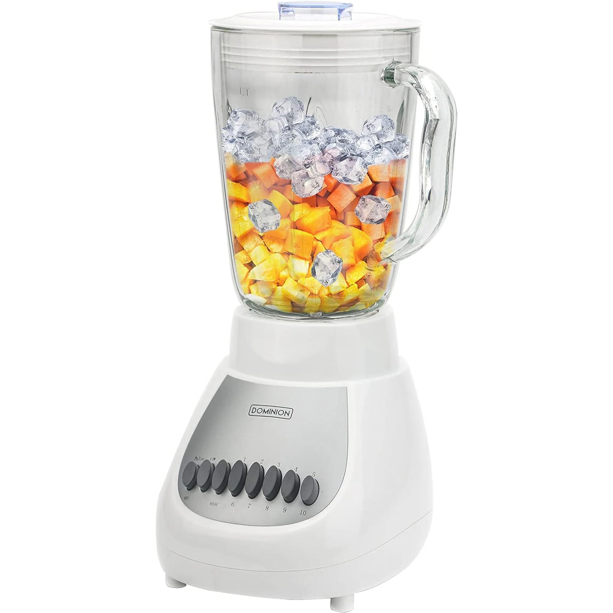 Dominion 10 Speed Stainless Steel Countertop Blender with Plastic Jar, White, 48 Ounces