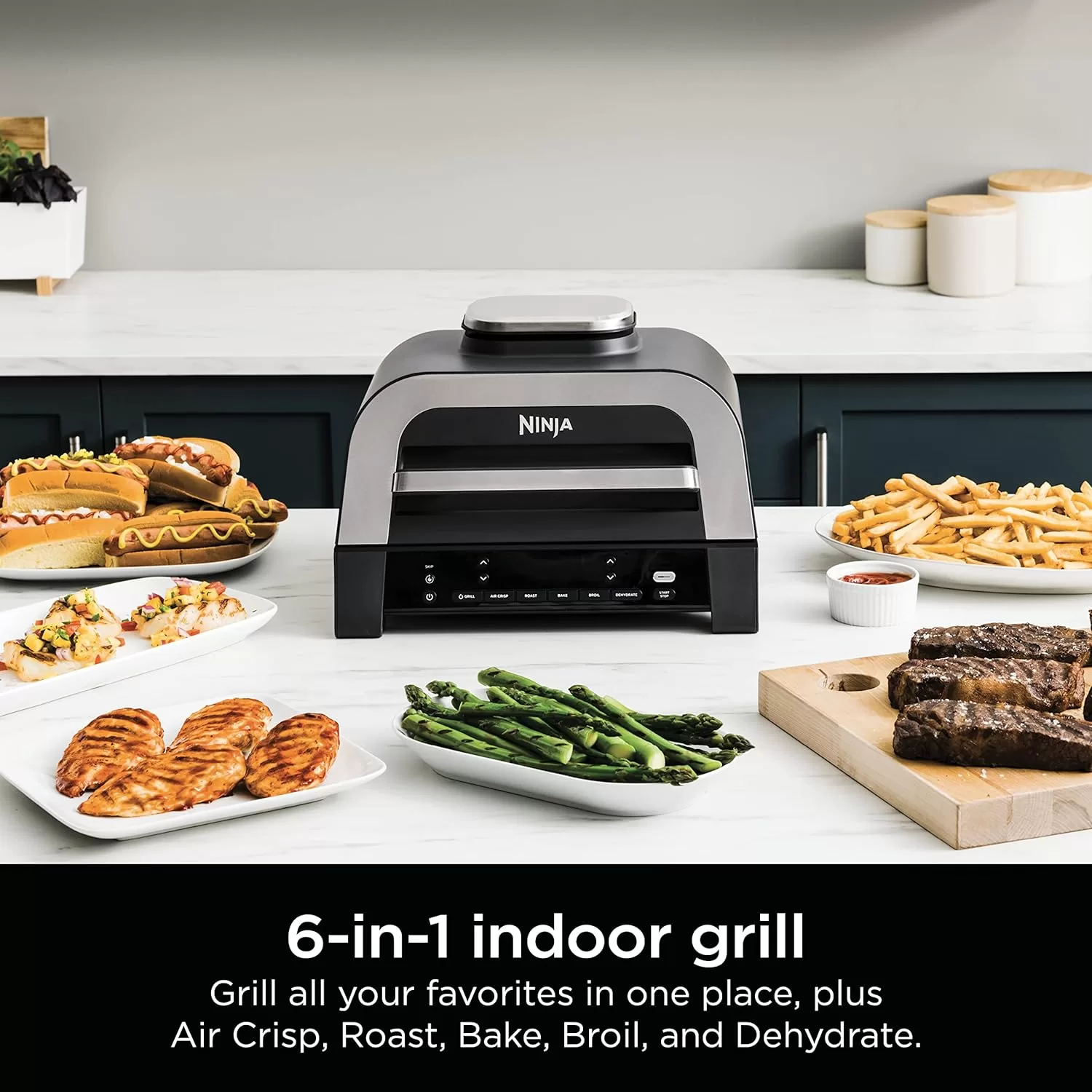 Ninja DG551 Foodi Smart XL 6-in-1 Indoor Grill, 2nd Generation, Black/Silver