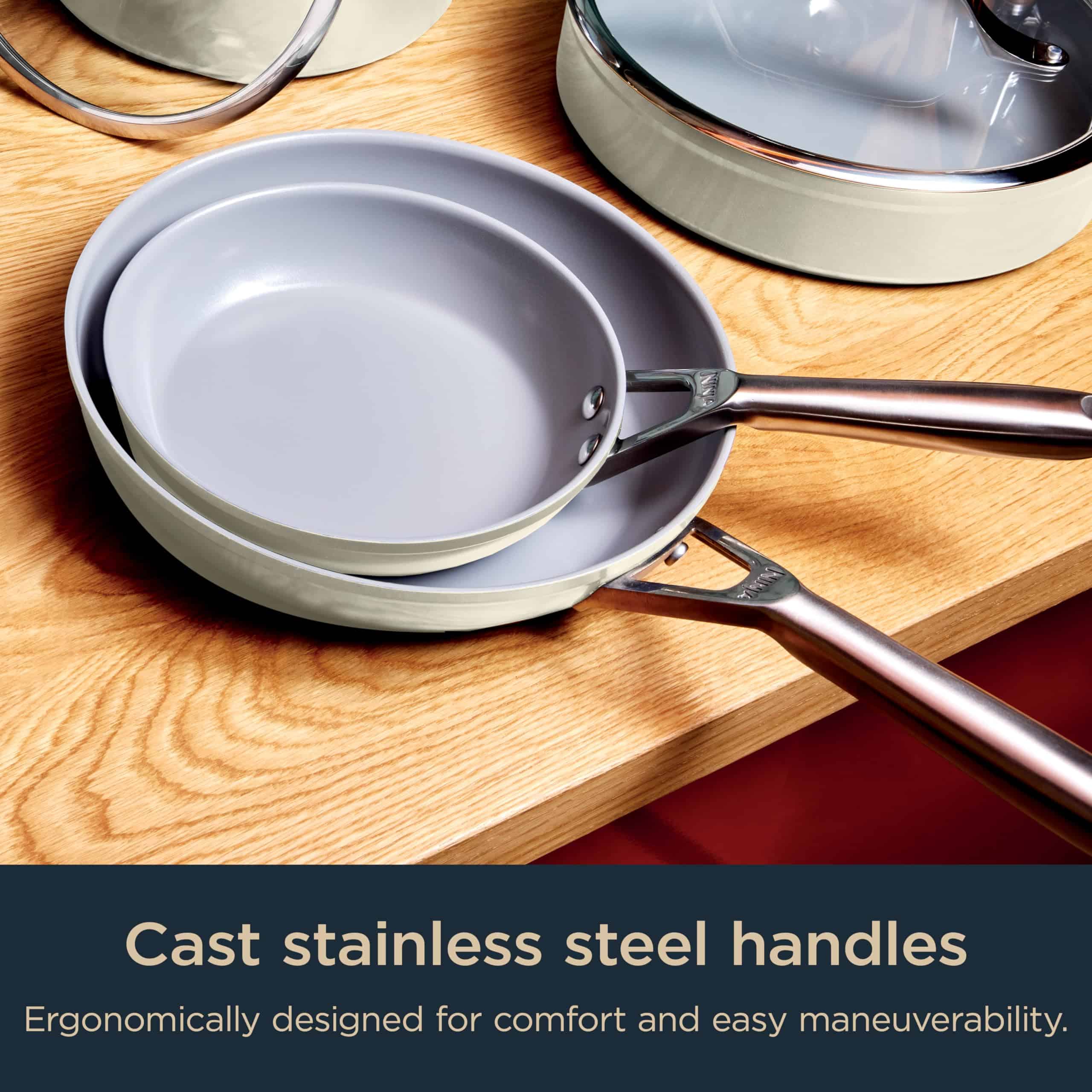 Ninja CW39010ST NeverStick Ceramic Pro,Non-Stick Pots Pans Set with Glass Lids, PTFE Free
