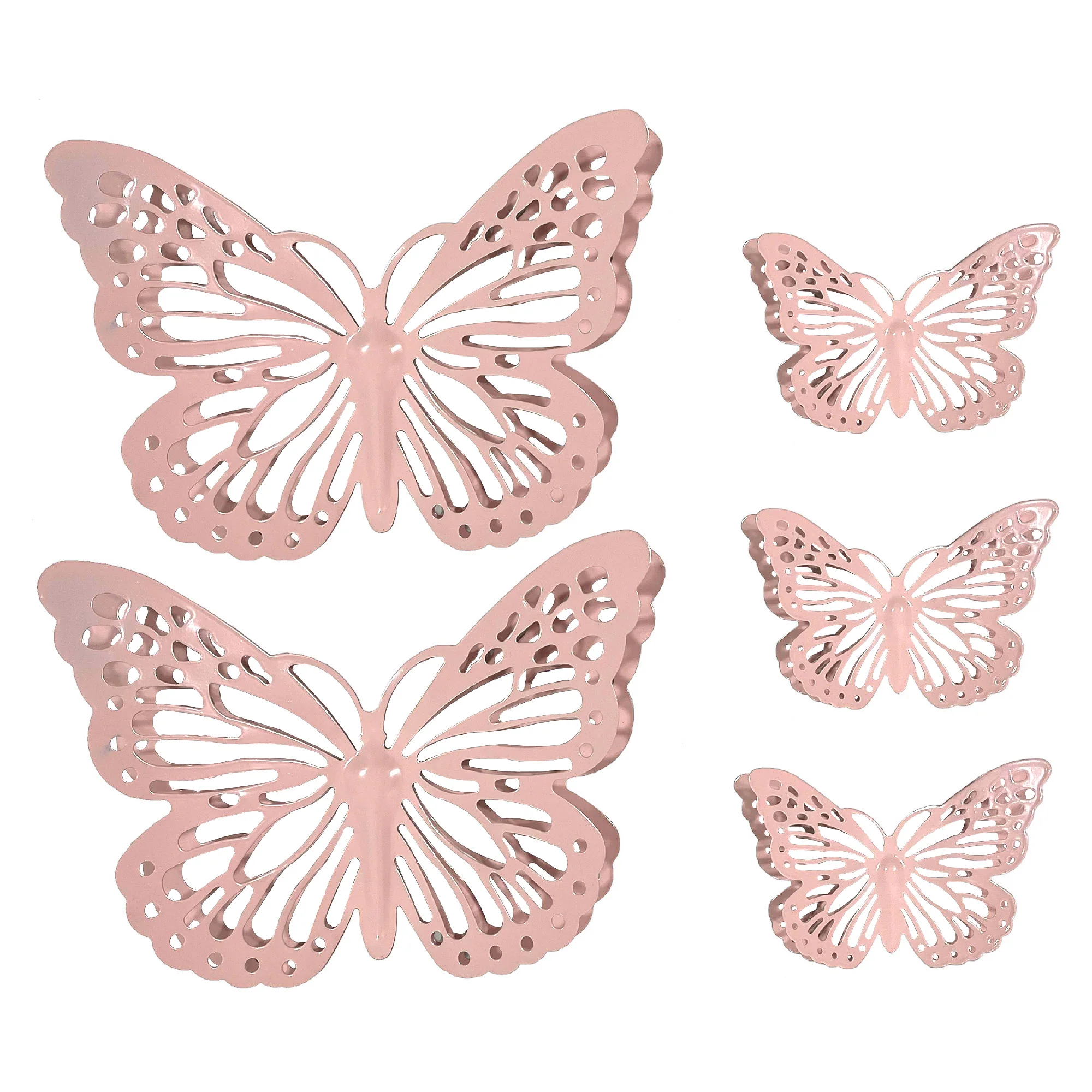 PREMIUS 5 Piece Metal Butterfly Wall Decor Set, Pink, (3) 6 Inches, (2) 12 Inches