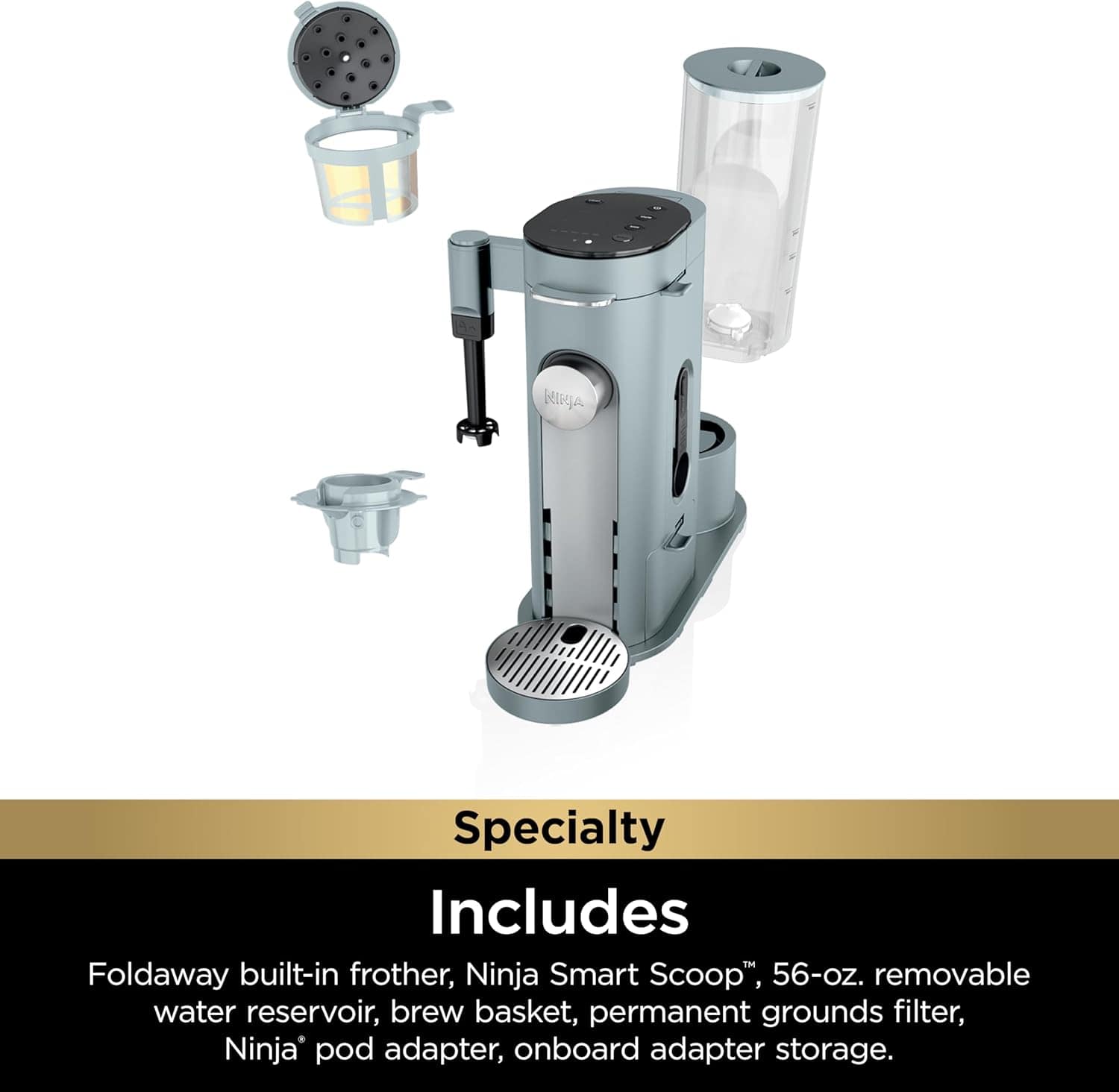 Ninja PB051GB Pods Grounds Specialty Single-Serve Coffee Maker, K-Cup Pod Compatible