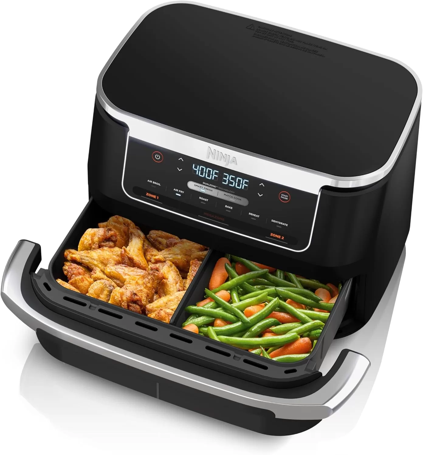 Ninja DZ071 Foodi 6-in-1 DualZone FlexBasket Air Fryer with 7-QT MegaZone Basket Divider, Black