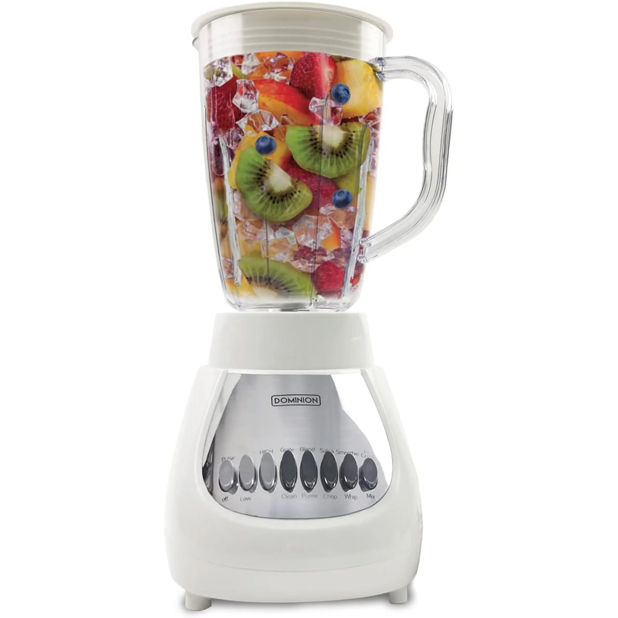 Dominion 10 Speed Stainless Steel Countertop Blender with Plastic Jar, White, 48 Ounces