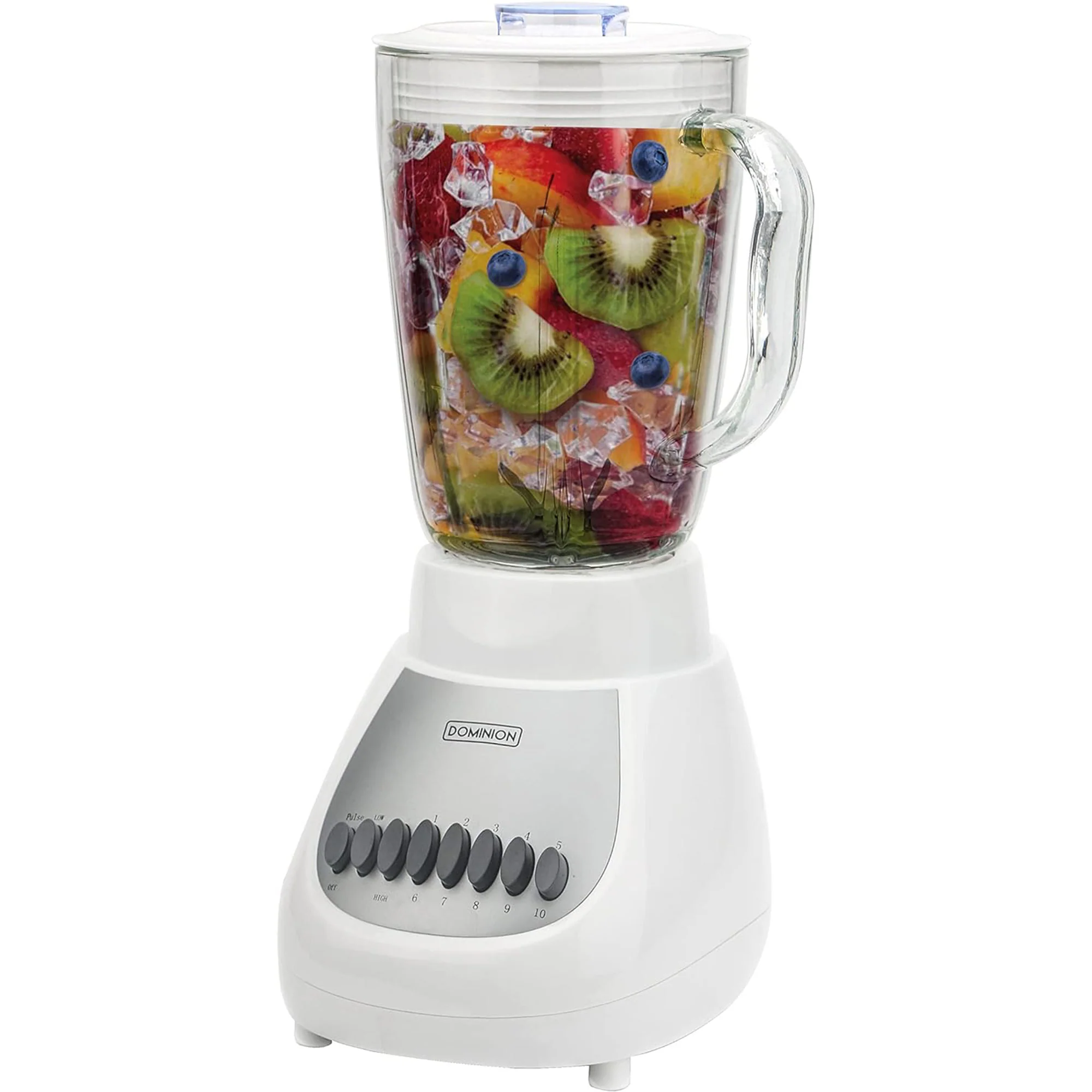Dominion 10 Speed Stainless Steel Countertop Blender with Plastic Jar, White, 48 Ounces