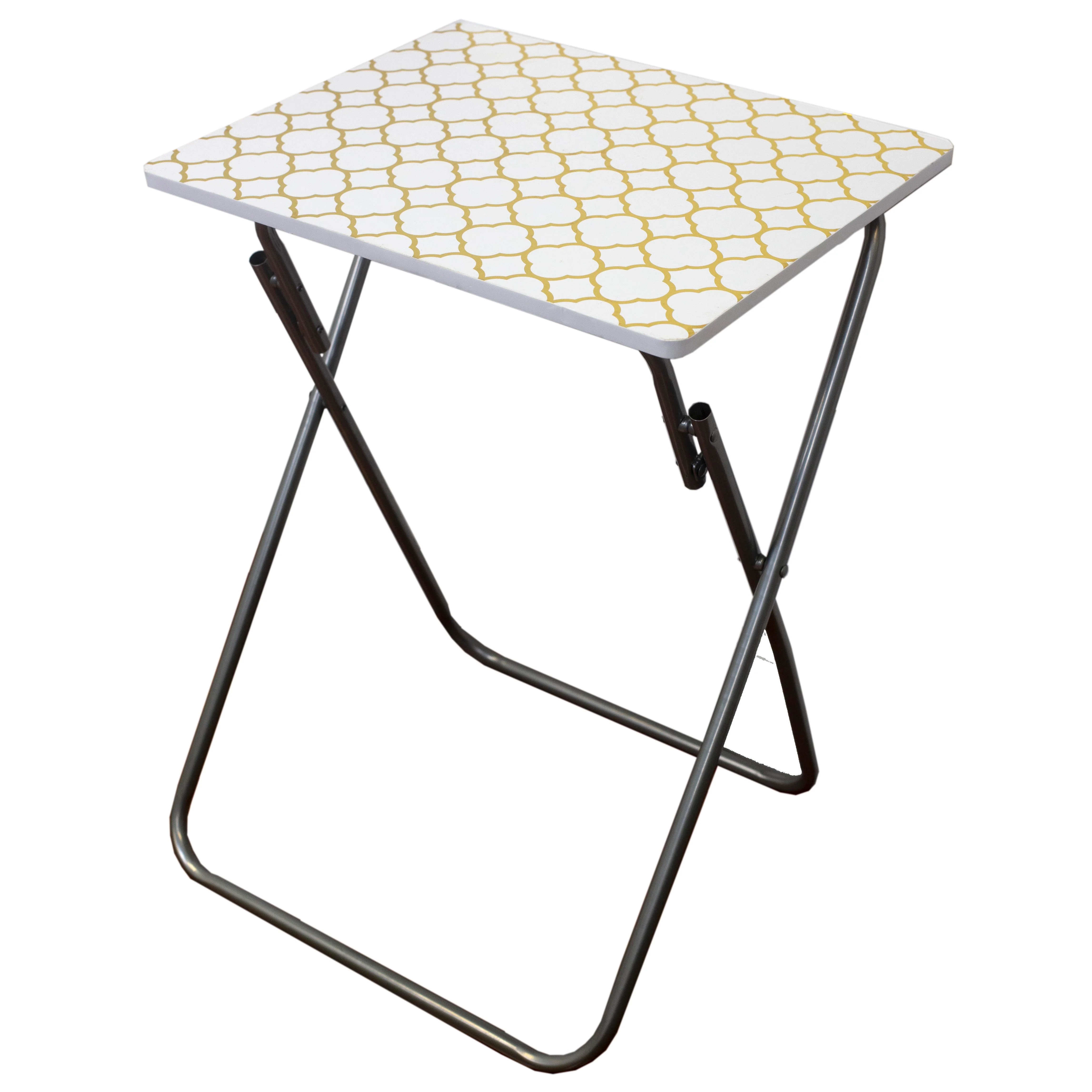 Home Basics Multi-Purpose Folding Table, Mettalic Lattice Gold, 15x19x25.5 Inches
